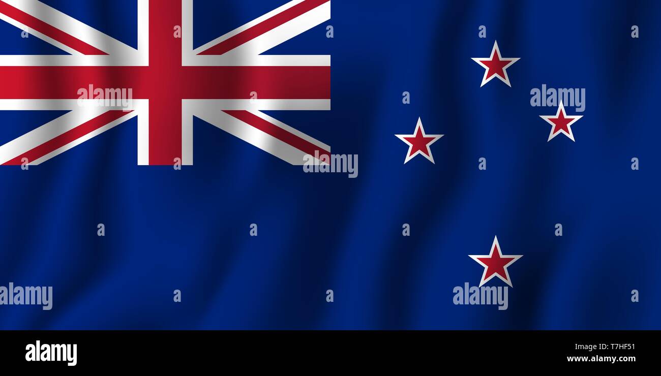 Neuseeland realistische wehende Flagge Vector Illustration. Nationalen Hintergrund Symbol. Tag der Unabhängigkeit. Stock Vektor