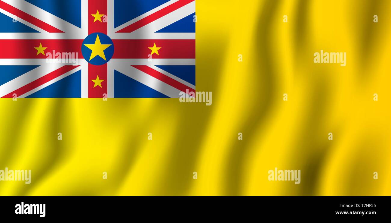 Niue realistische wehende Flagge Vector Illustration. Nationalen Hintergrund Symbol. Tag der Unabhängigkeit. Stock Vektor