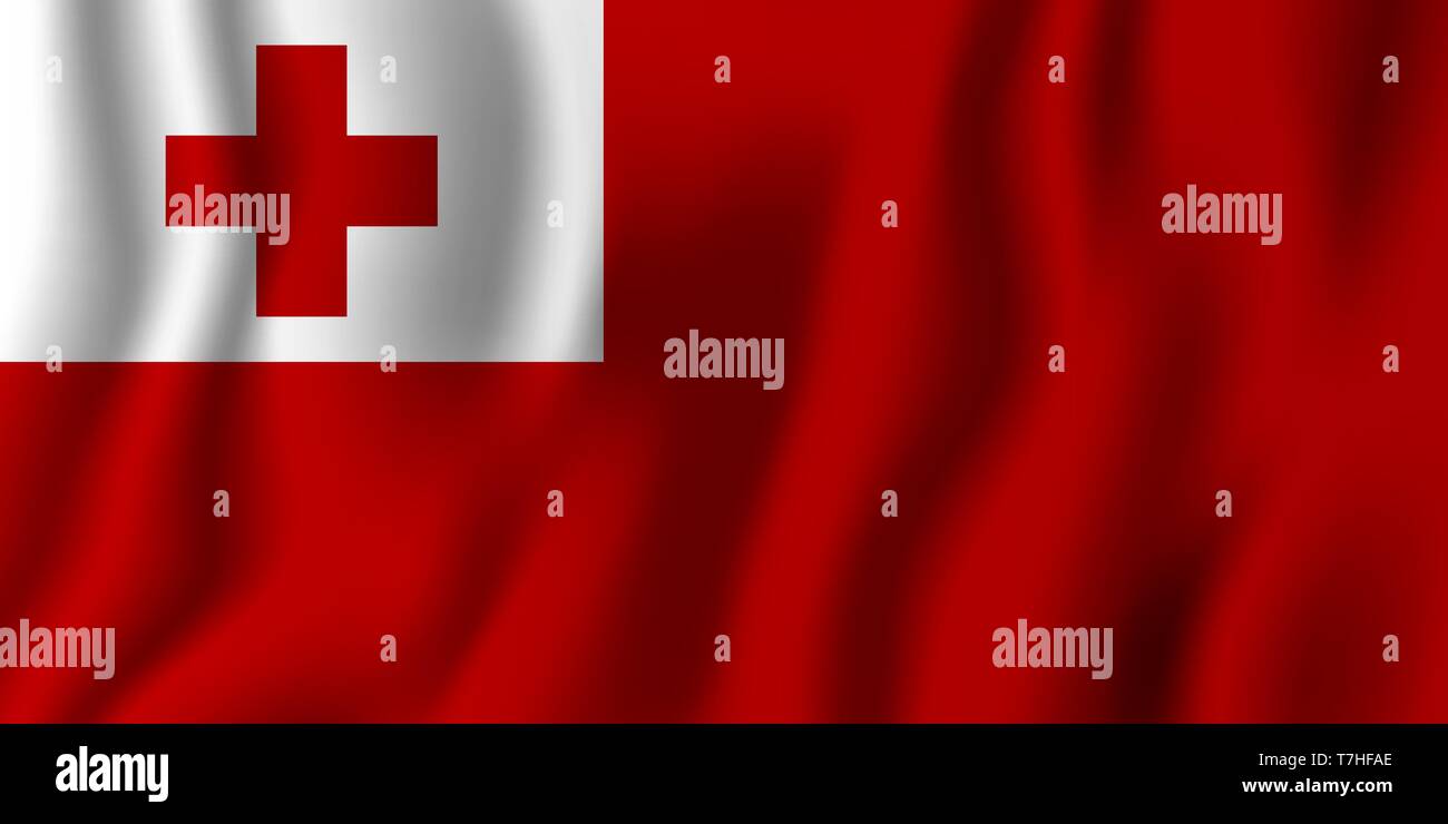 Tonga realistische wehende Flagge Vector Illustration. Nationalen Hintergrund Symbol. Tag der Unabhängigkeit. Stock Vektor