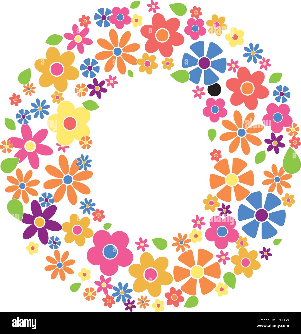Buchstabe O mit einer Vielzahl von bunten Blumen auf weißem Hintergrund Vektor-illustration isoliert gefüllt Stock Vektor