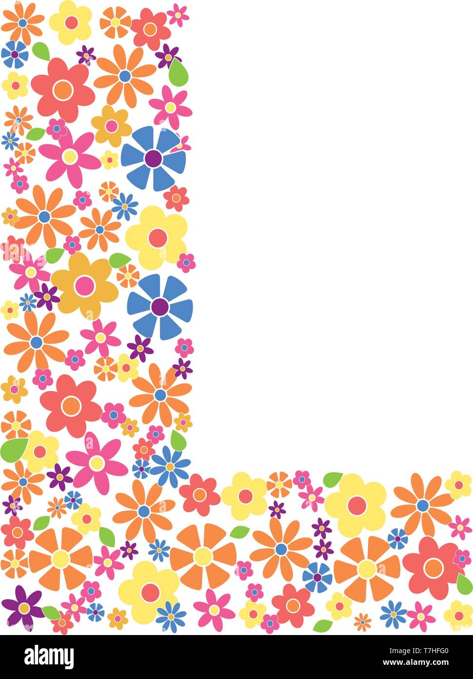 Buchstabe L gefüllt mit einer Vielzahl von bunten Blumen auf weißem Hintergrund Vektor-illustration isoliert Stock Vektor
