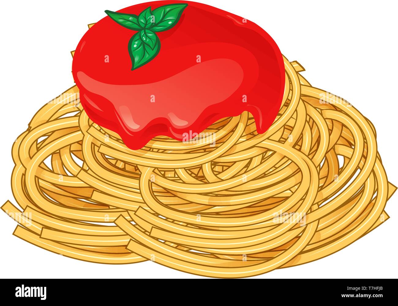 Spaghetti mit Tomaten und Basilikum auf weißem Vektor-illustration isoliert Stock Vektor