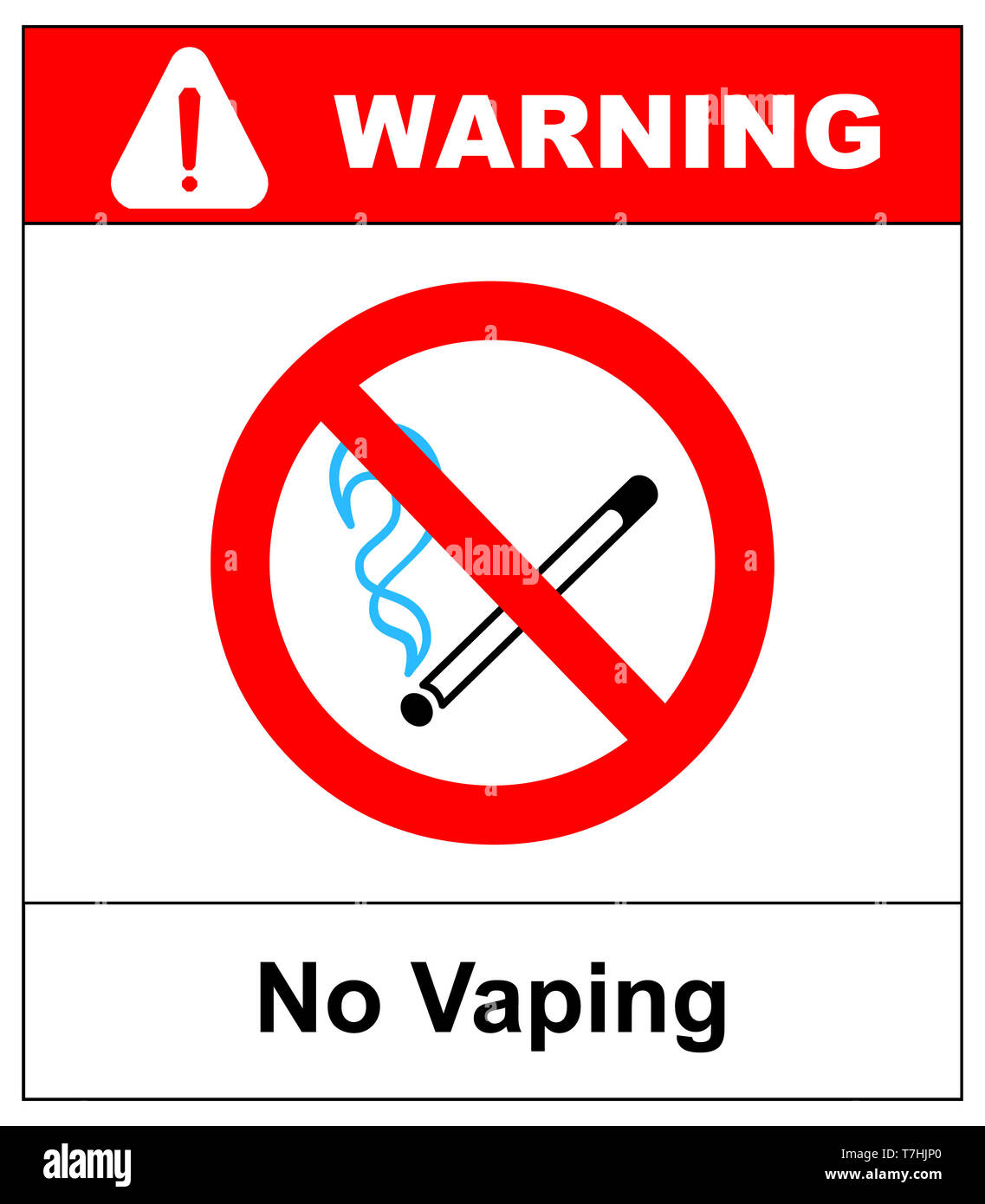 Keine vaping unterzeichnen. Nicht rauchen Elektronische Zigarette Symbol. Abbildung isoliert auf Weiss. Warnung verbotene rote Symbol für öffentliche Plätze, fertig für den Gebrauch. Stockfoto