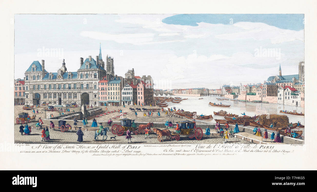 Ein Blick auf die Stadt Haus oder Guild Hall von Paris. Nach einem Hand-farbiger Druck vom 1749. Stockfoto