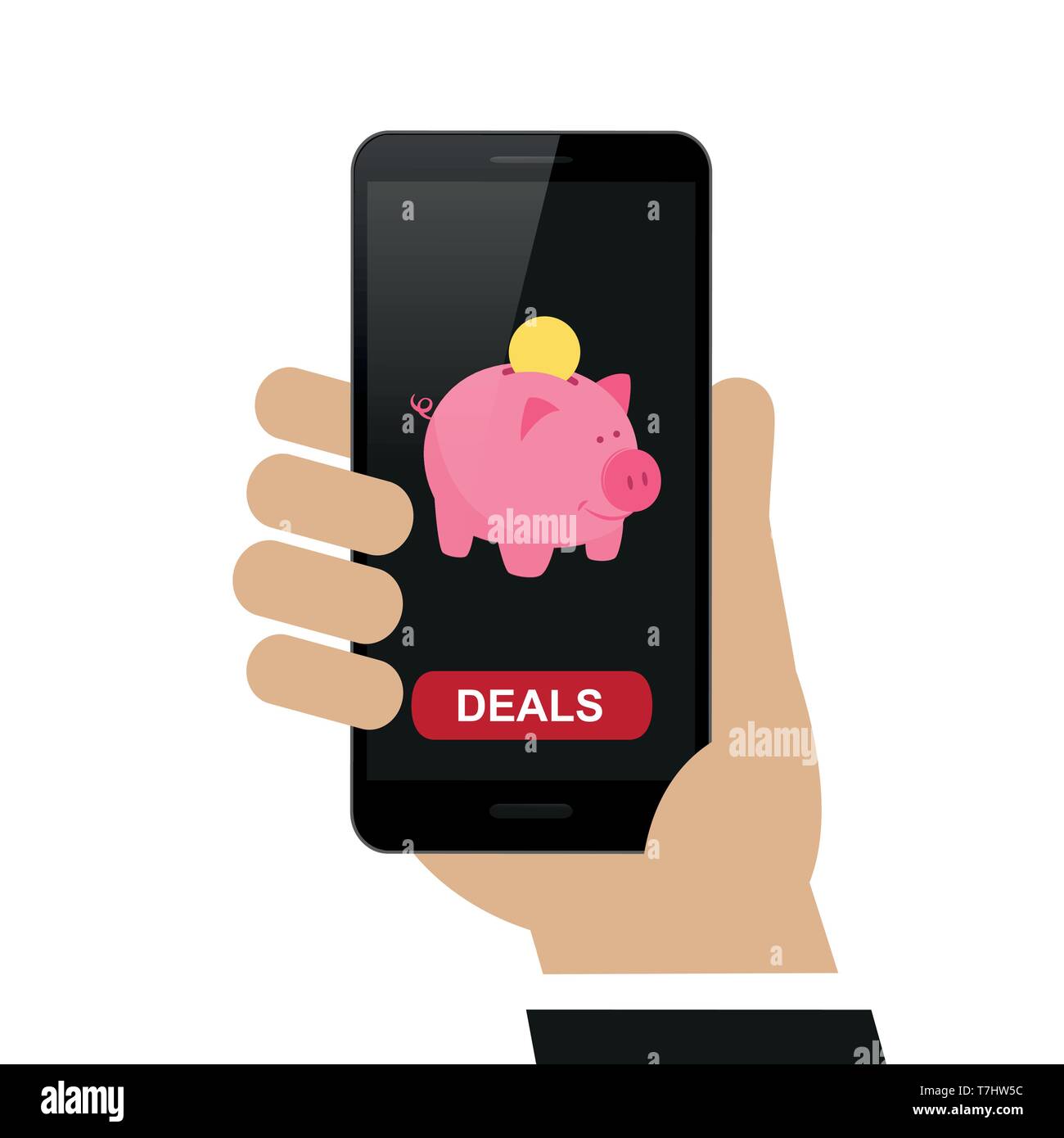 Hand hält mit sparschwein Shopping Konzept auf weißem Hintergrund Vektor-illustration EPS 10 isolierte Smartphone Stock Vektor