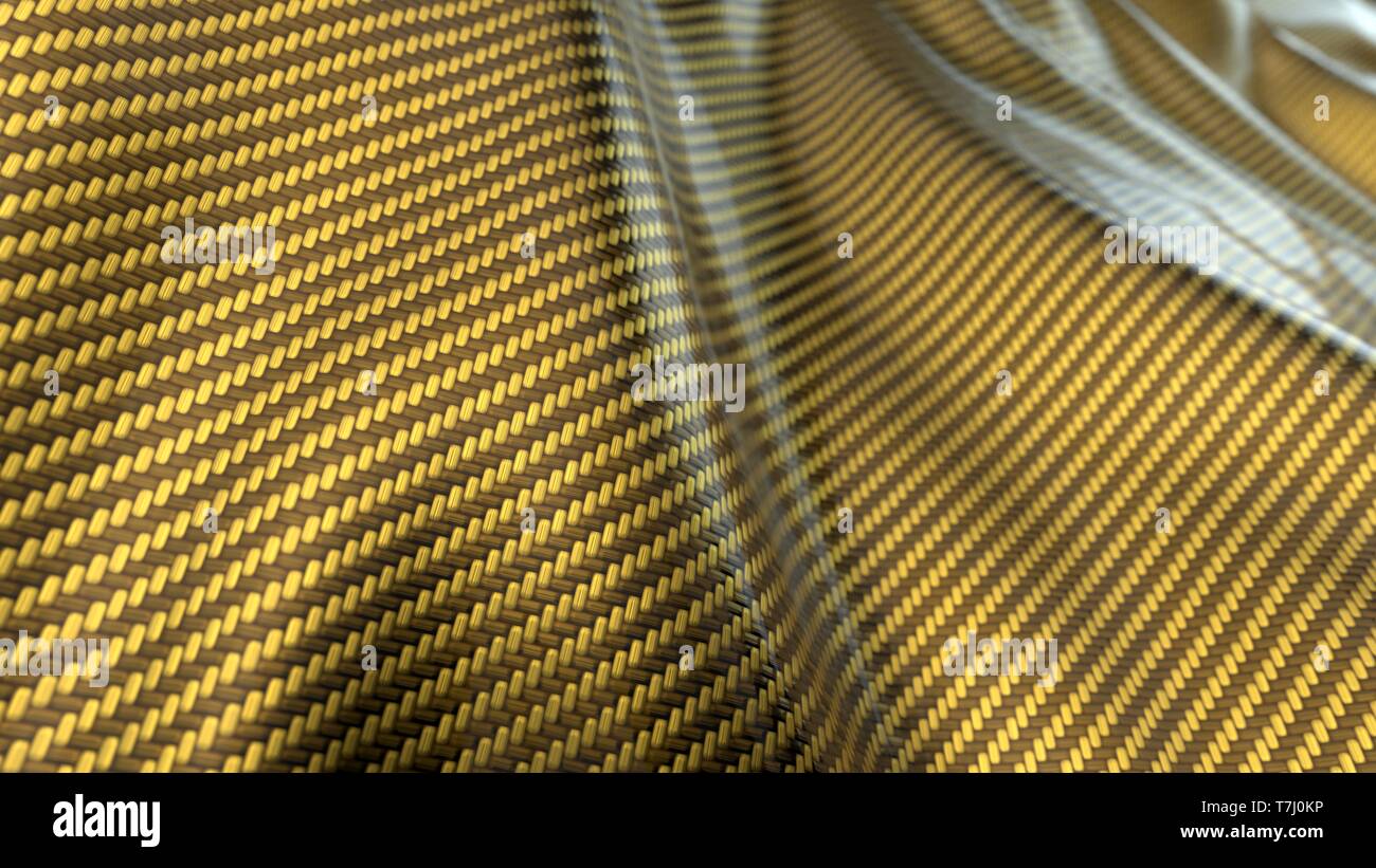 Golden Carbon Fiber tuch Wave. 3D-Darstellung Stockfoto