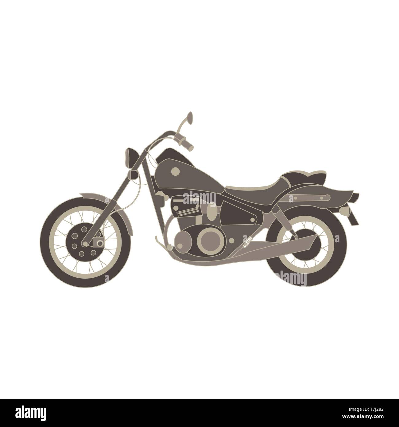 Vektor Motorrad flachbild Symbol Häcksler. Motorrad Seitenansicht Jahrgang illustration Design isoliert. Antikes Fahrrad, Abzeichen, schwarz, klassische Zyklus Tag. Motor f Stock Vektor
