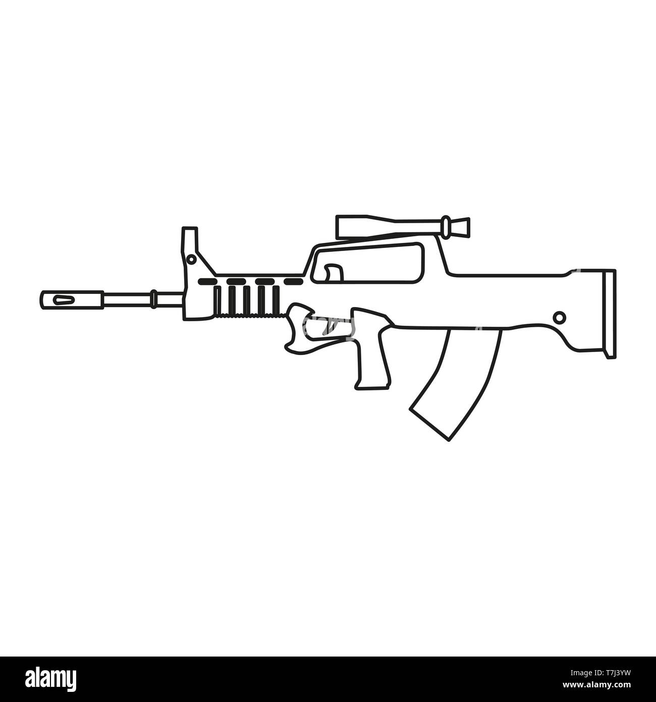 Gewehr Linie Symbol auf weißem Hintergrund. Übersicht thin militärische ...