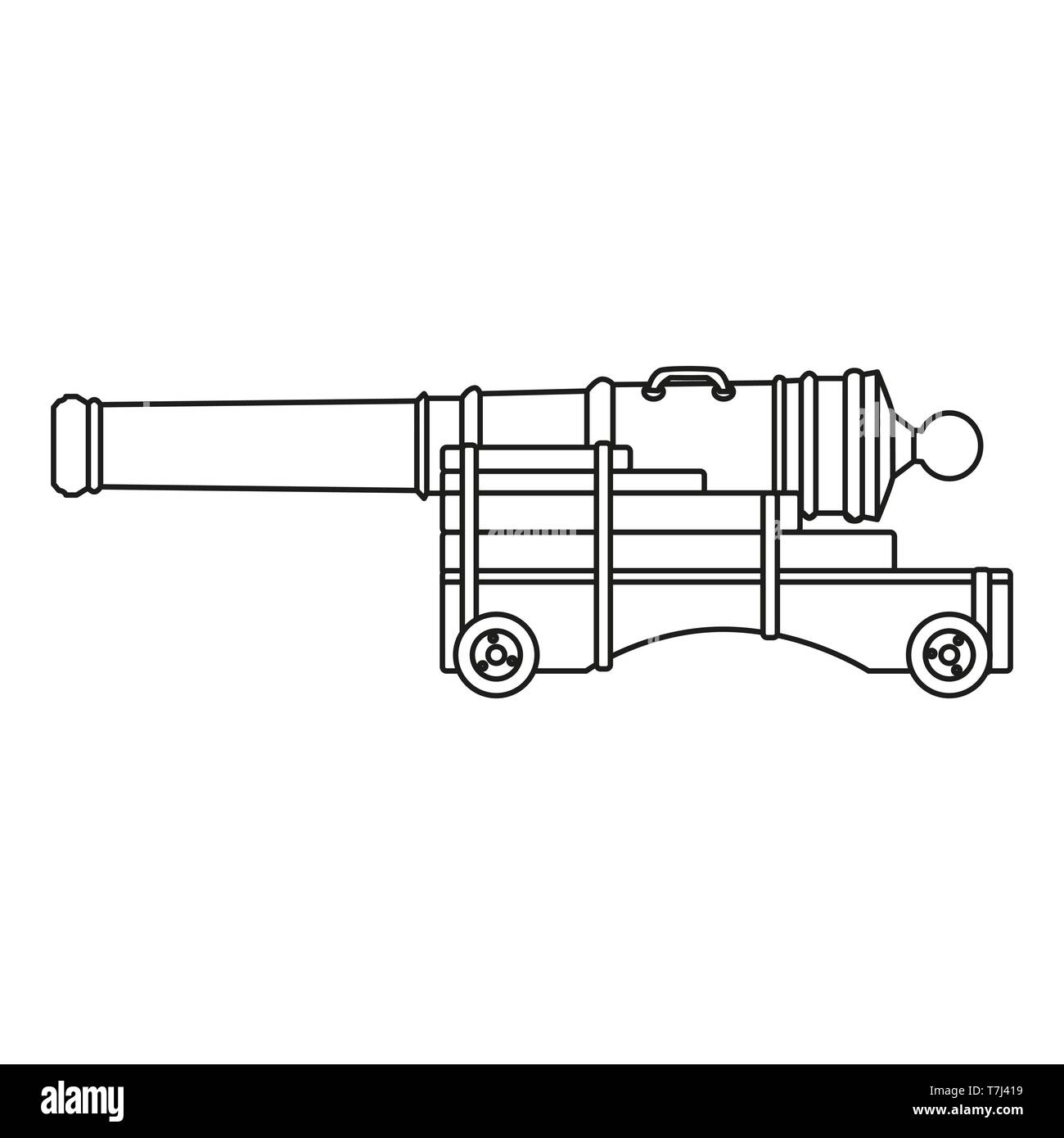 Cannon line Symbol auf weißem Hintergrund. Übersicht thin Artillerie Piktogramm Waffe Vektor. Stock Vektor