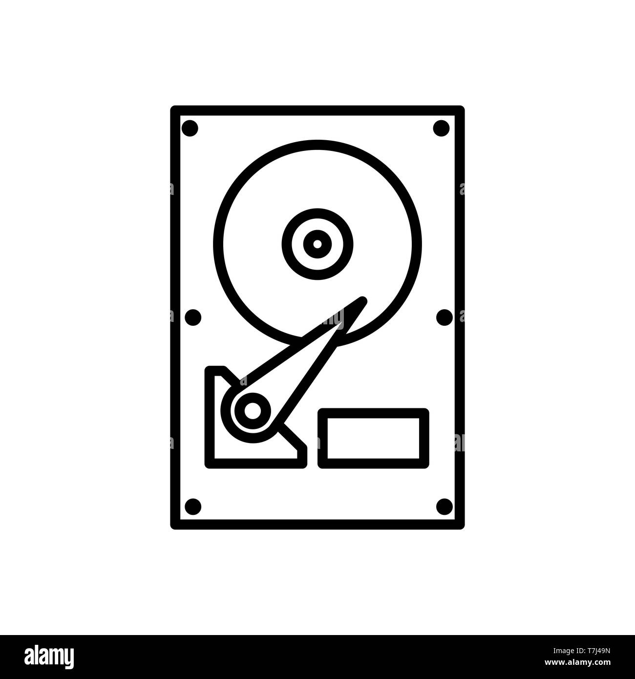 Festplatte Linie Symbol auf weißem Hintergrund. Übersicht Thin Storage Speicher Hardware Vector. Stock Vektor