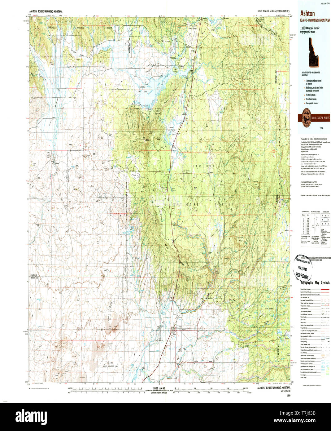 USGS TOPO Karte Idaho ID Ashton 239351 1989 100000 Restaurierung Stockfoto