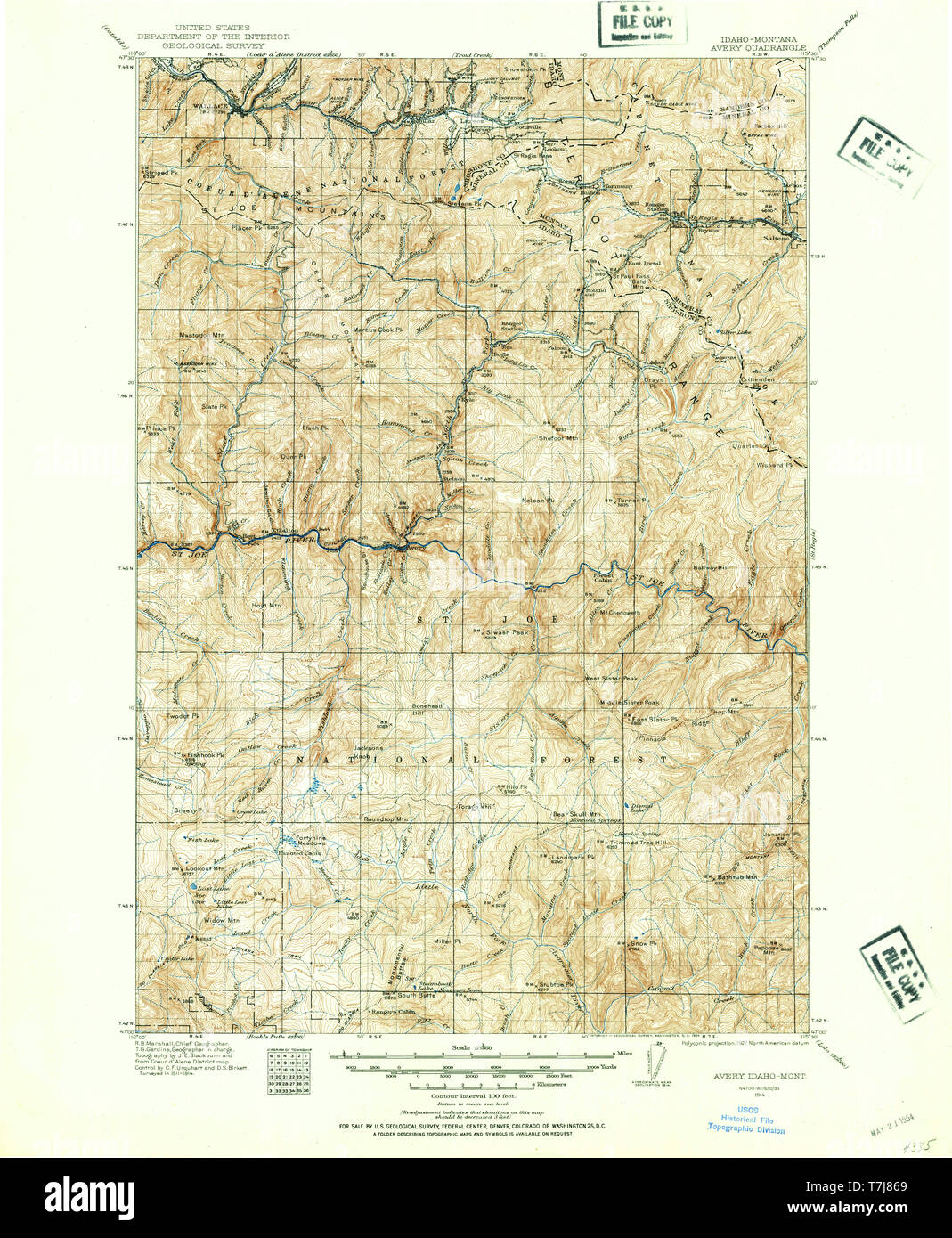 USGS TOPO Karte Idaho ID Avery 239441 1914 125000 Restaurierung Stockfoto