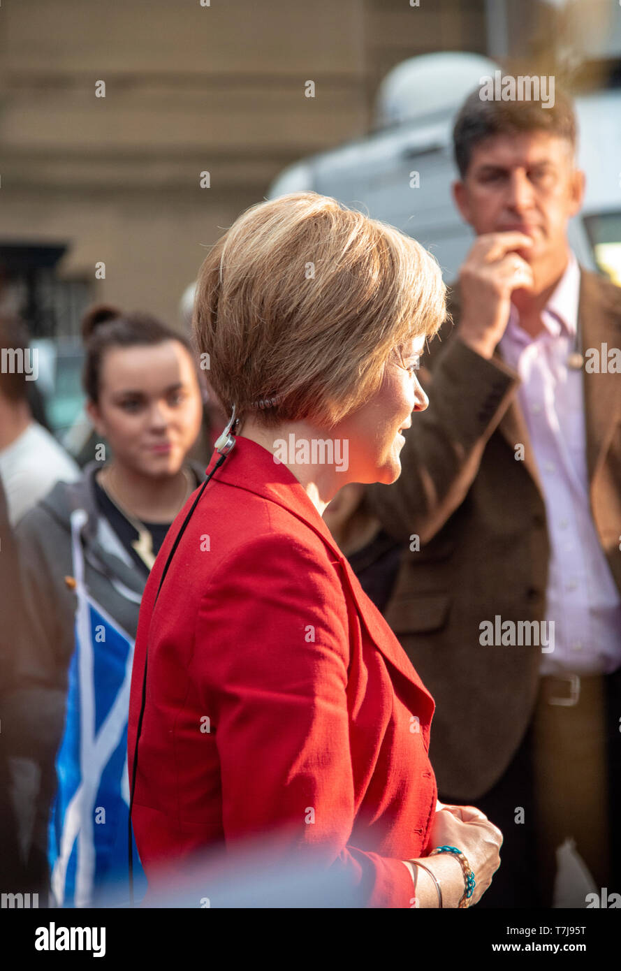 Nicola Sturgeon interviewt worden, die schottische Unabhängigkeit Volksabstimmung 2014, Perth und Kinross, Schottland, Großbritannien Stockfoto