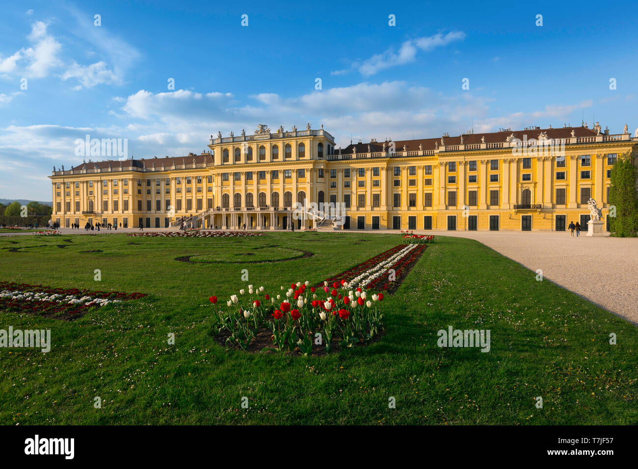 Schloss Schönbrunn, mit Blick auf die barocken Parterre Garten- und auf der Südseite der Schloss Schönbrunn in Wien, Österreich. Stockfoto