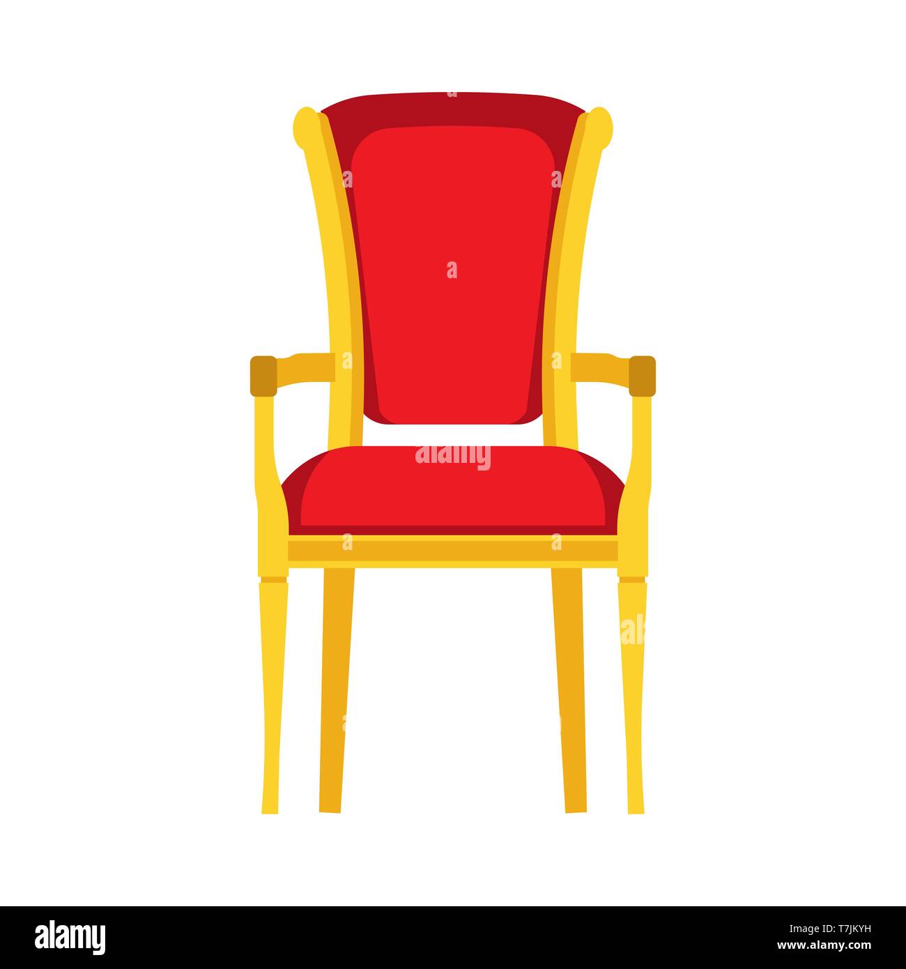 Klassischer Stuhl rot Vektor Symbol Vorderansicht. Möbel Home Interior isoliert. Retro Luxus Zimmer sitzen. Cartoon sofa flach Hocker Stock Vektor
