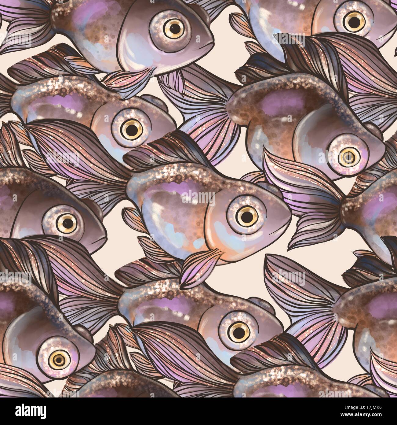 Nahtlose dekorative Muster mit Goldfisch Stockfoto