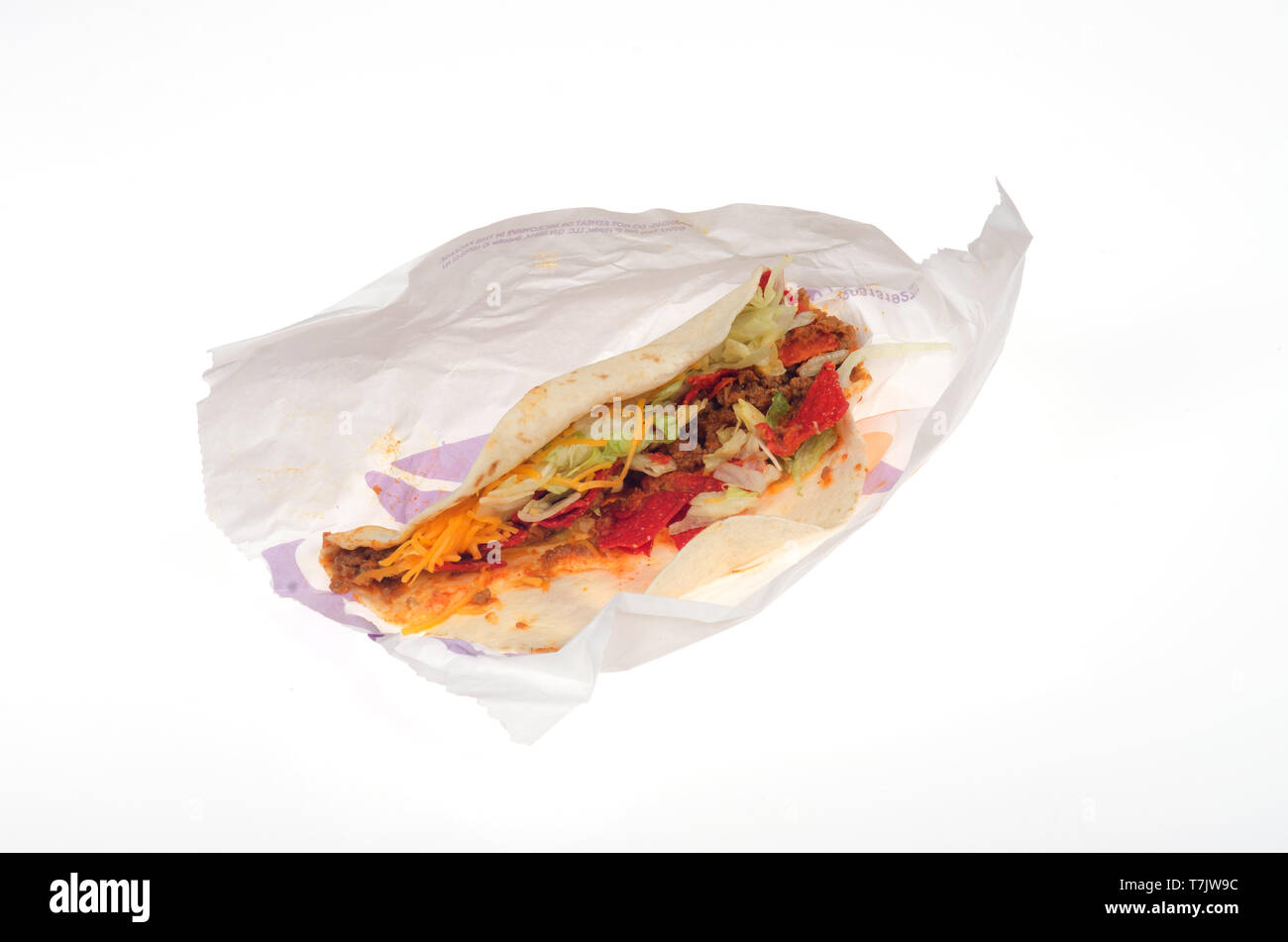 Taco Bell würzig weiche Taco auf Wrapper Stockfoto