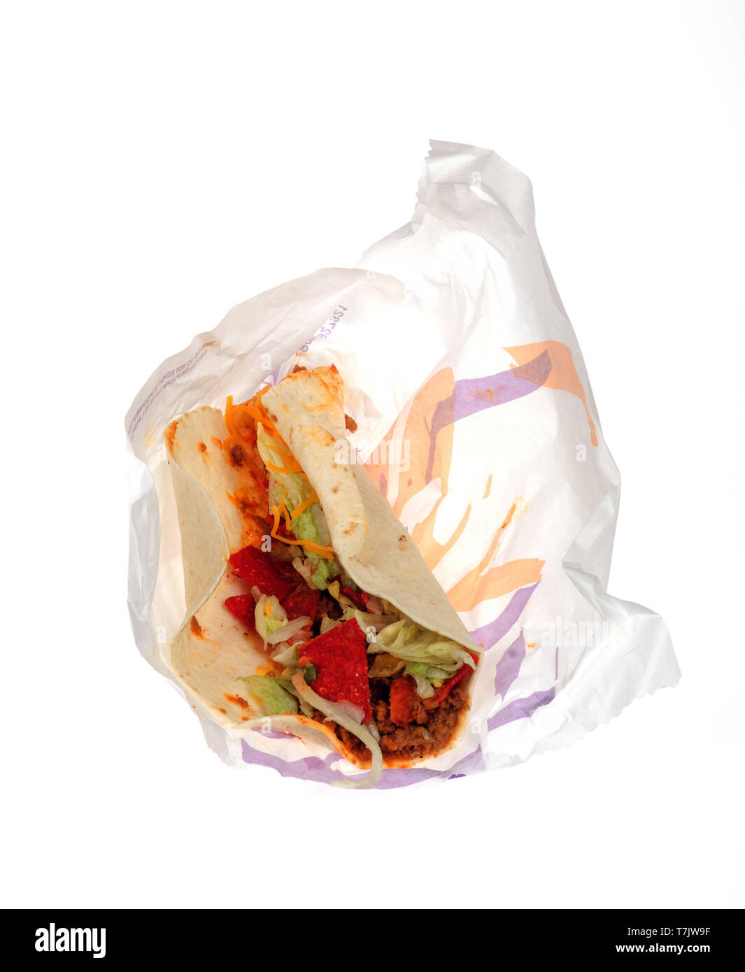 Taco Bell taco auf Wrapper Stockfoto
