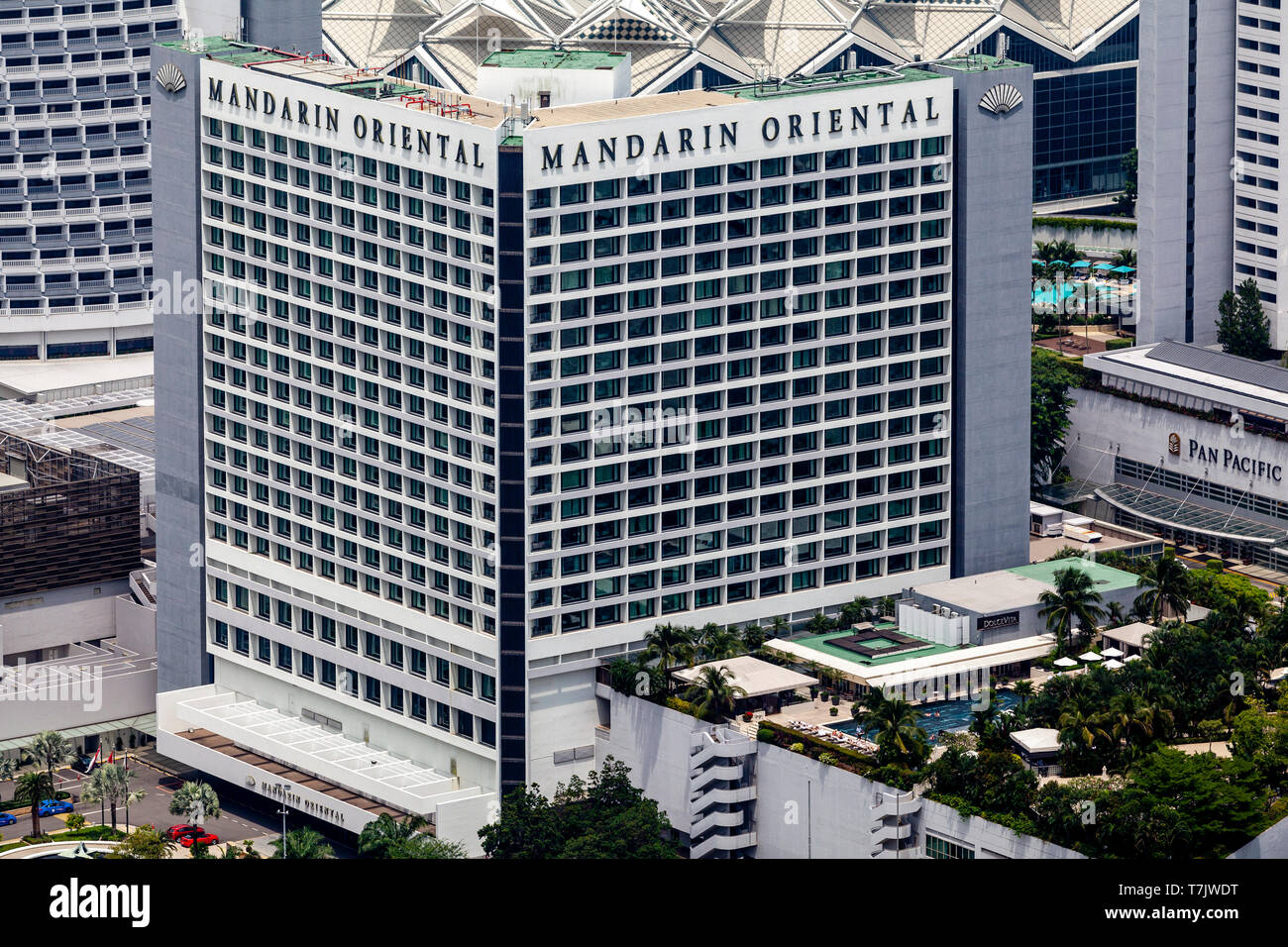 Eine Luftaufnahme des Mandarin Oriental Hotel, Singapur, Südostasien Stockfoto