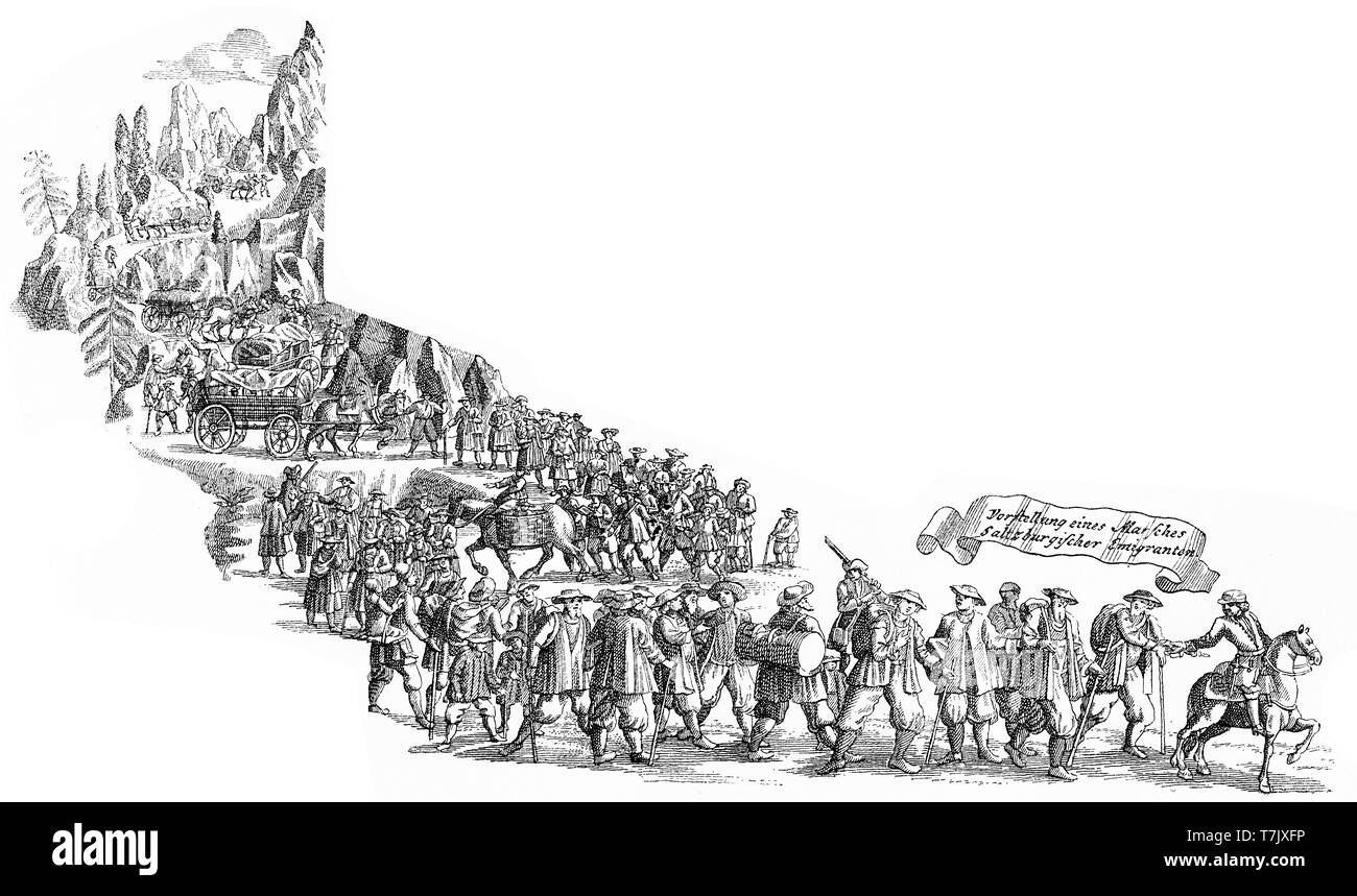 Salzburger Protestanten zu Preußen Auswandern nach ihrer Vertreibung durch den Prinzen - Erzbischof im Jahr 1732 Stockfoto