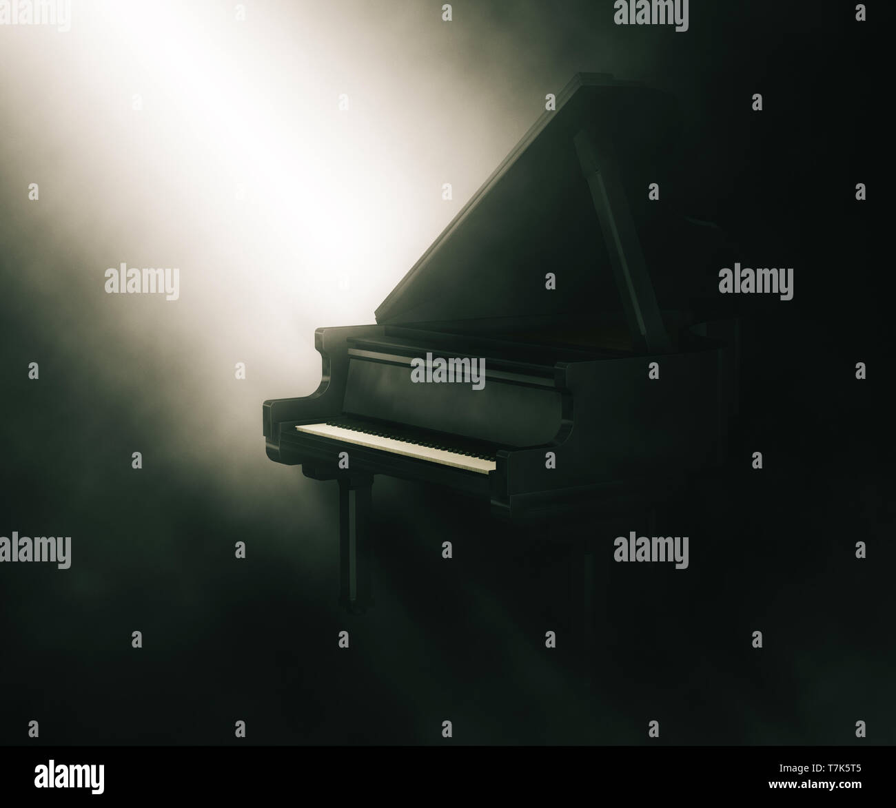 3D-Render von einem Klavier unter stimmungsvolle Beleuchtung Stockfoto