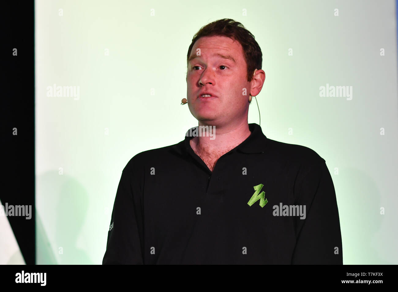 Excel London, UK. 8. Mai 2019. Lautsprecher Lawrence King, Leiter der kommerziellen Partnerschaften, Hektik an Elevate 2019 Am 8. Mai 2019, bei Excel London, UK. Bild Capital/Alamy leben Nachrichten Stockfoto