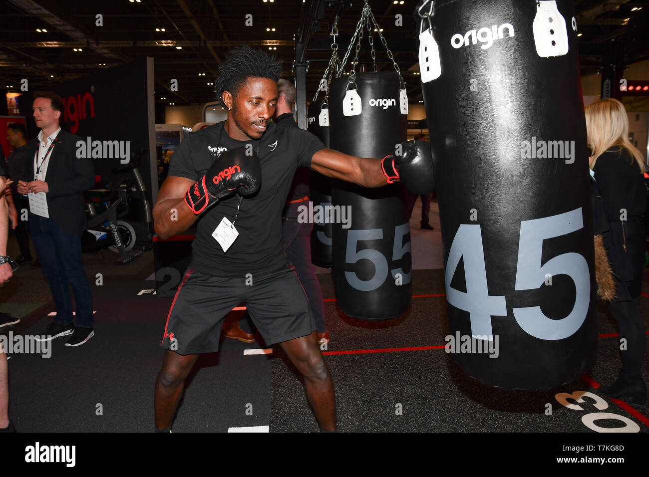 London, Großbritannien. 8. Mai, 2019. Chris Henry ist ein fitnesstrainer Herkunftsland Fitness Ausstellung bei Elevate 2019 Am 8. Mai 2019, bei Excel London, UK. Bild Capital/Alamy leben Nachrichten Stockfoto