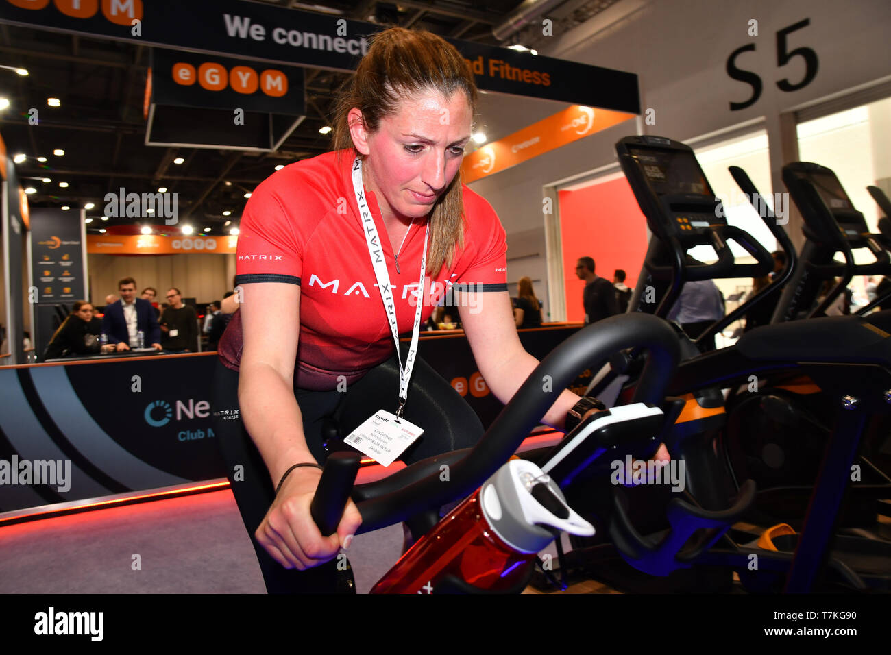 London, Großbritannien. 8. Mai, 2019. Matrix Fitness - Stark. Smart. Schöne Ausstellung an Elevate 2019 Am 8. Mai 2019, bei Excel London, UK. Bild Capital/Alamy leben Nachrichten Stockfoto