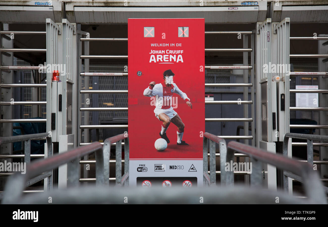 Amsterdam, Niederlande. 8. Mai, 2019. Allgemeine Ansicht um die außerhalb des Stadions vor der UEFA Champions League Halbfinale 2 bein Match zwischen Ajax und Tottenham Hotspur an Johan Cruyff Arena, ArenA Boulevard 1, 1101 AX Amsterdam, Niederlande, am 8. Mai 2019. Foto von Andy Rowland. Credit: PRiME Media Images/Alamy leben Nachrichten Stockfoto