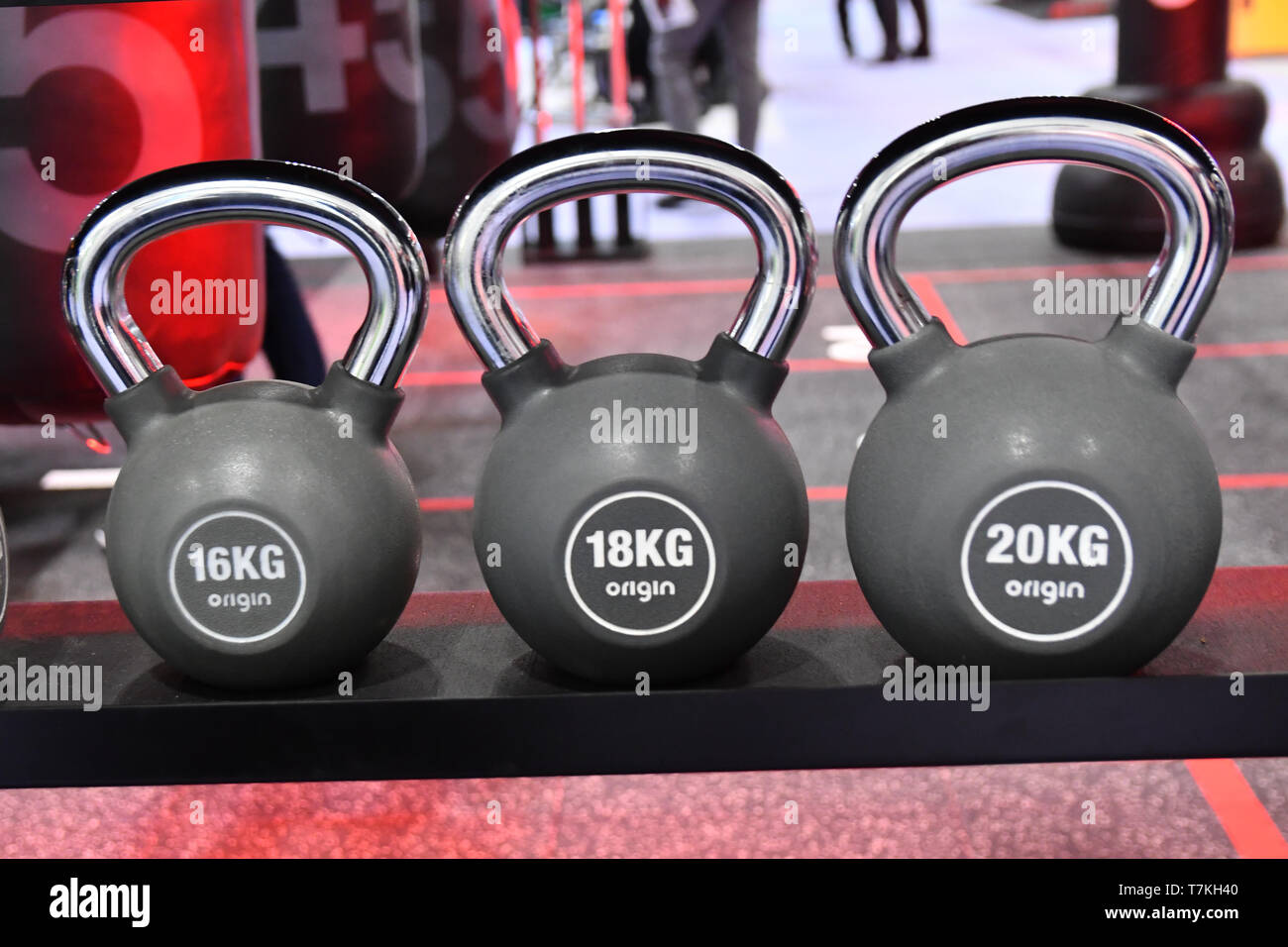 Excel London, UK. 8. Mai 2019. Herkunft Fitness Gewichtheben Ausrüstung, Sandsäcke Ausstellung bei Elevate 2019 Am 8. Mai 2019, bei Excel London, UK. Bild Capital/Alamy leben Nachrichten Stockfoto