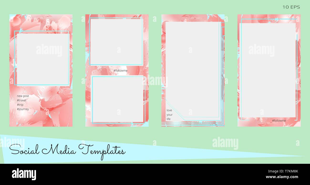 Vektor einrichten der modernen editierbare Geschichten Vorlage für Blog post. Style Sommer mit abstrakten Blume Hintergrund in rosa Farbtönen. Cover Design für soziale Medi Stock Vektor