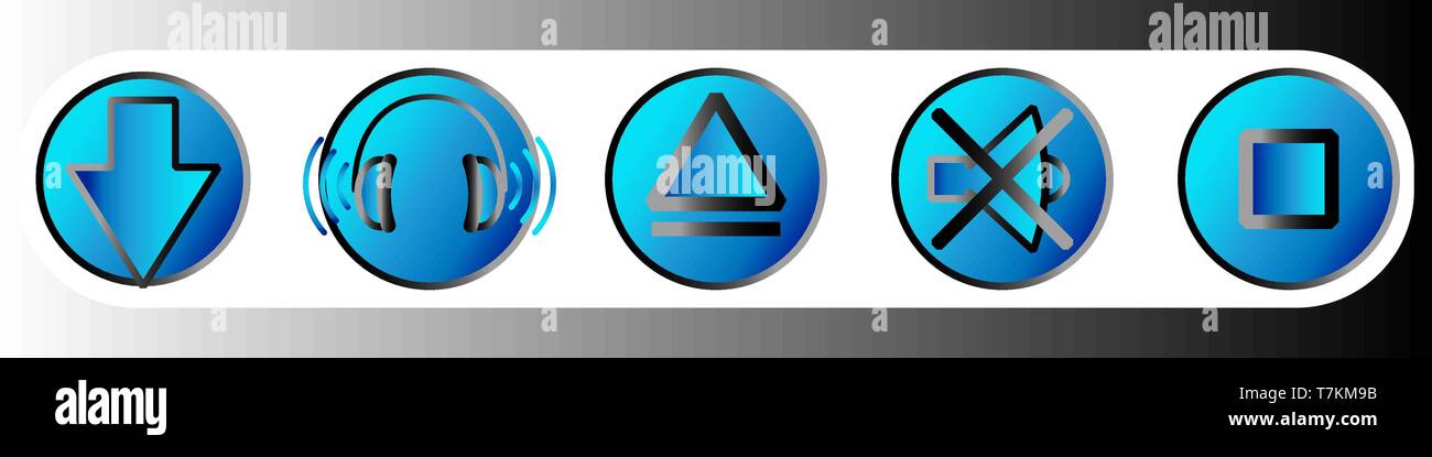 Musik und Spiel gradient Web Icons in blauen Farbtönen. Set 3. Vector Illustration EPS 10. Stock Vektor