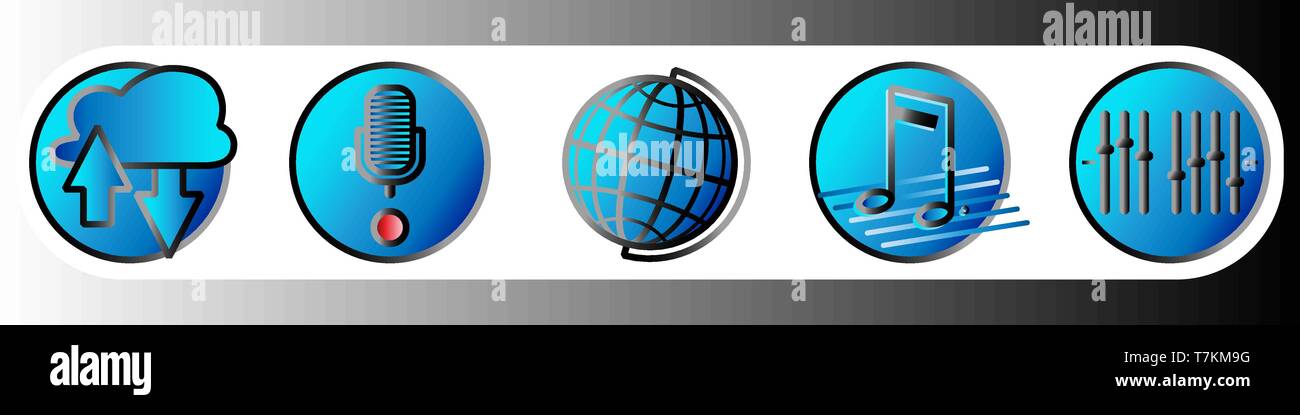 Musik und Gradient Symbole in blauen Farbtönen spielen. 5. Vector Illustration EPS 10. Stock Vektor