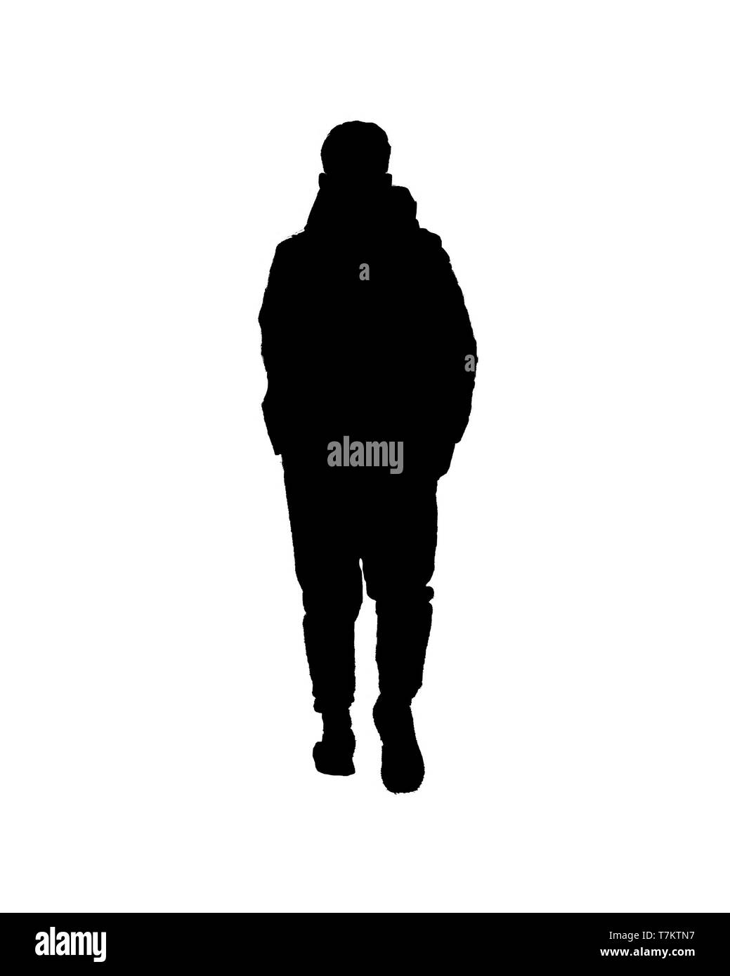 Grafik Silhouette von Mann zu Fuß auf weißem Hintergrund Stockfoto