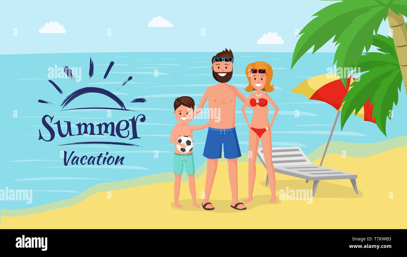 Glückliche Familie im Sommerurlaub Flat Style Vector Illustration. Konzept für Banner, Website, Flyer, Grafik oder Video design Stock Vektor