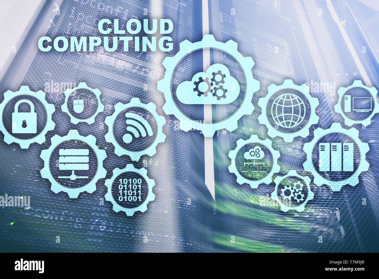 Cloud Computing, Technik Konnektivität Konzept auf Server Raumhintergrund Stockfoto