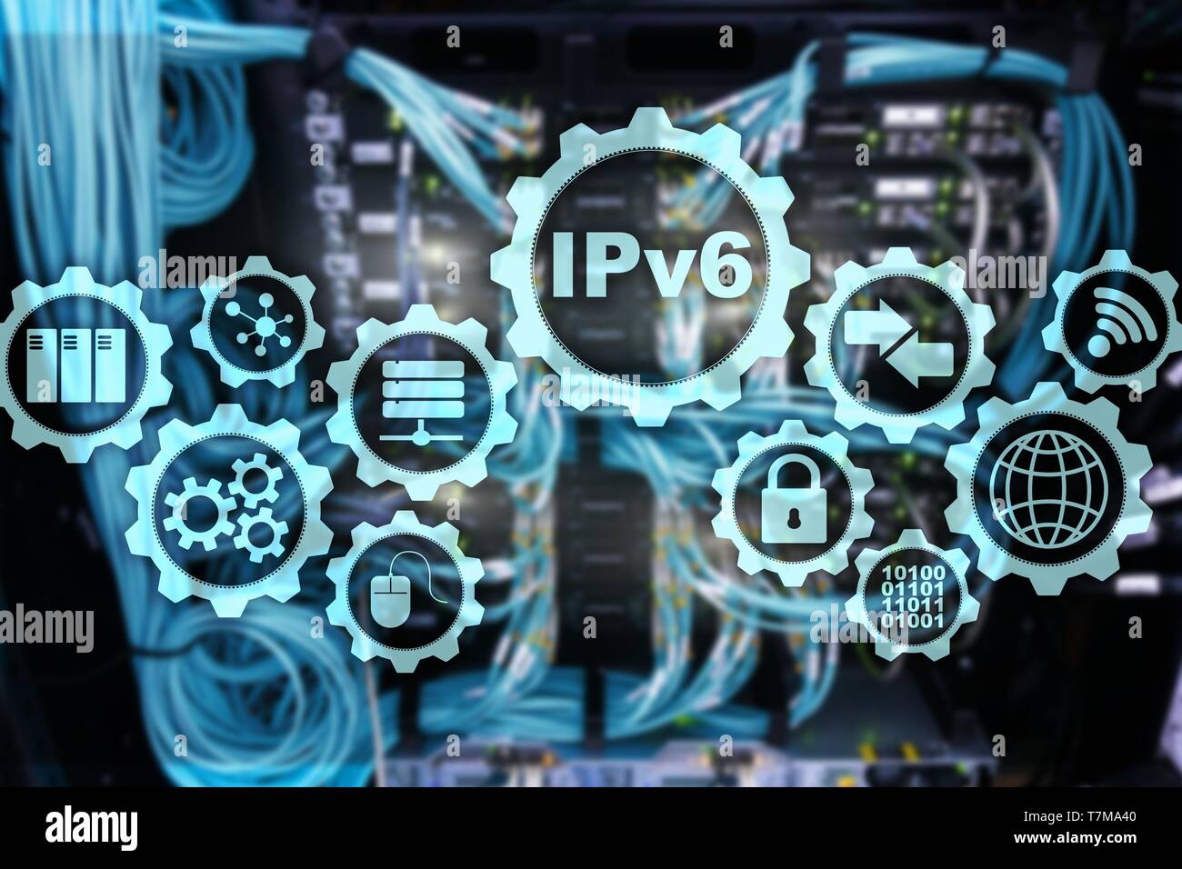 Internet-protokoll IPv6 auf dem Server zimmer Hintergrund. Business Technology Internet und Netzwerk Konzept. Stockfoto