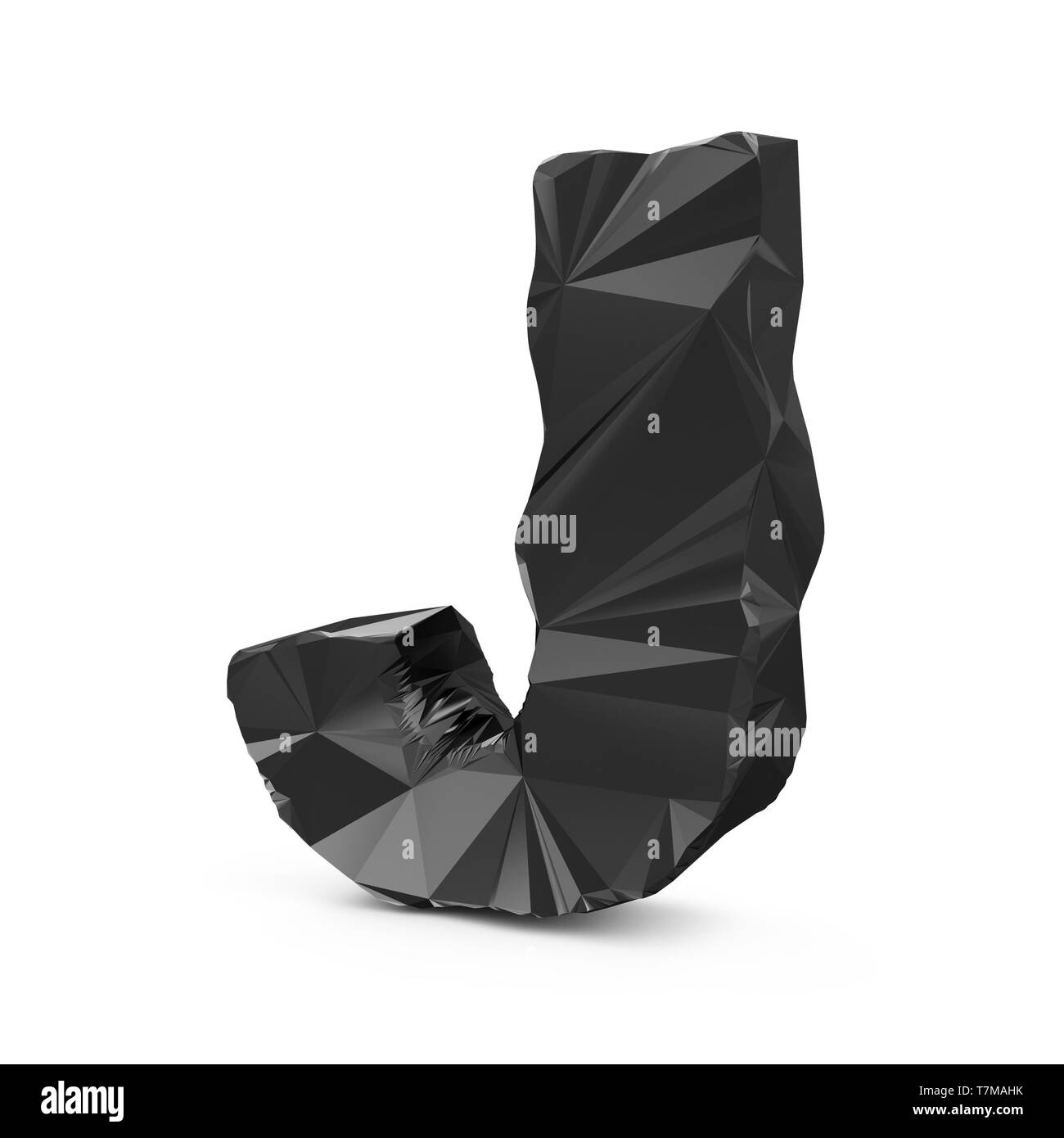 Abstrakte Schwarz Fraktalen geometrischen, Polygonal oder lowpoly Stil Buchstaben isoliert auf weißem Hintergrund (Buchstabe J) Stockfoto