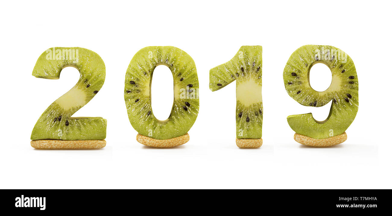 Kiwi Neues Jahr 2019 Symbol isoliert auf weißem Hintergrund Stockfoto