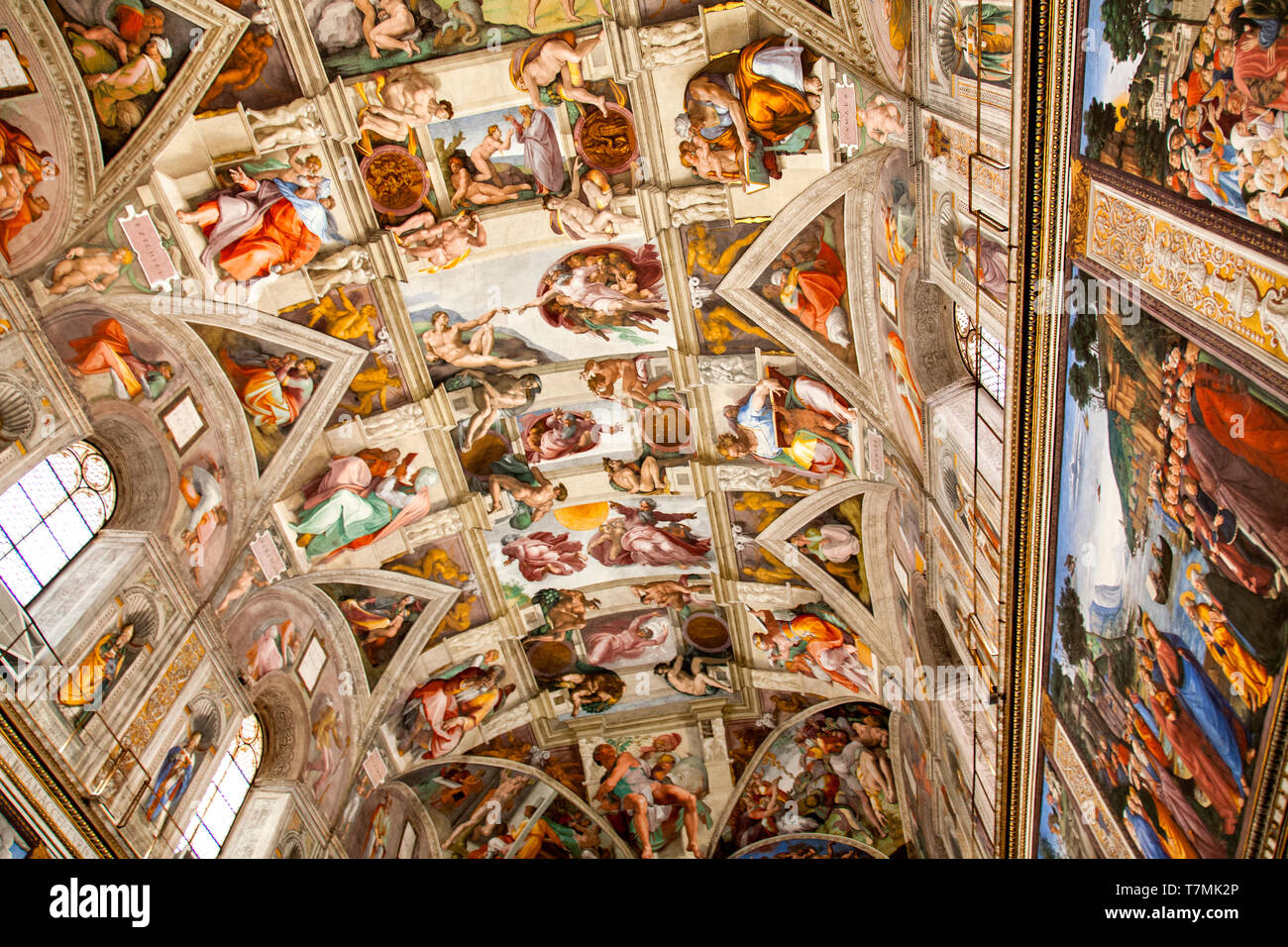 Sixtinische Kapelle Deckenmalereien, Vatikan, Rom, Italien Stockfoto