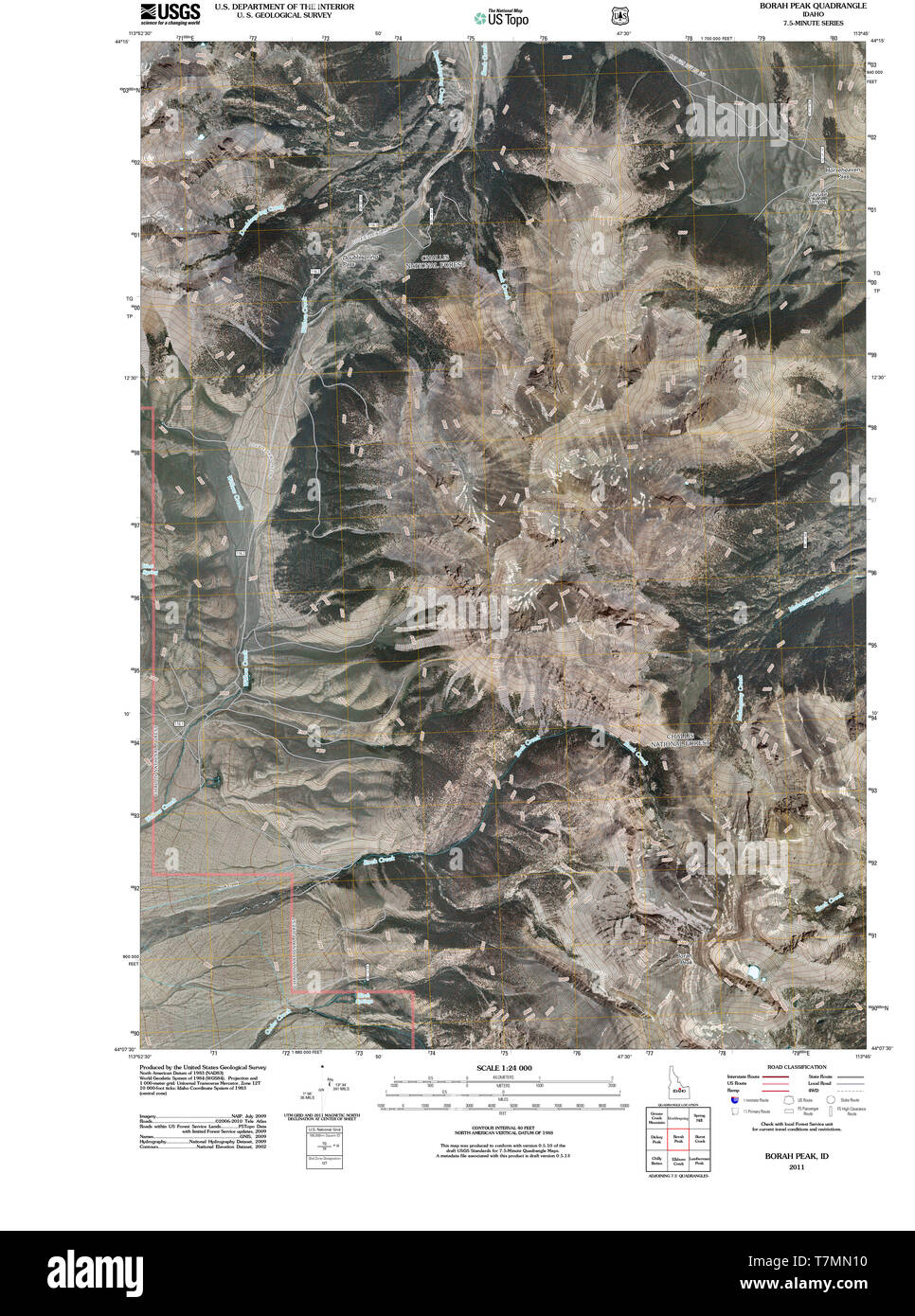 USGS TOPO Karte Idaho ID Borah Peak 20110125 TM Wiederherstellung Stockfoto