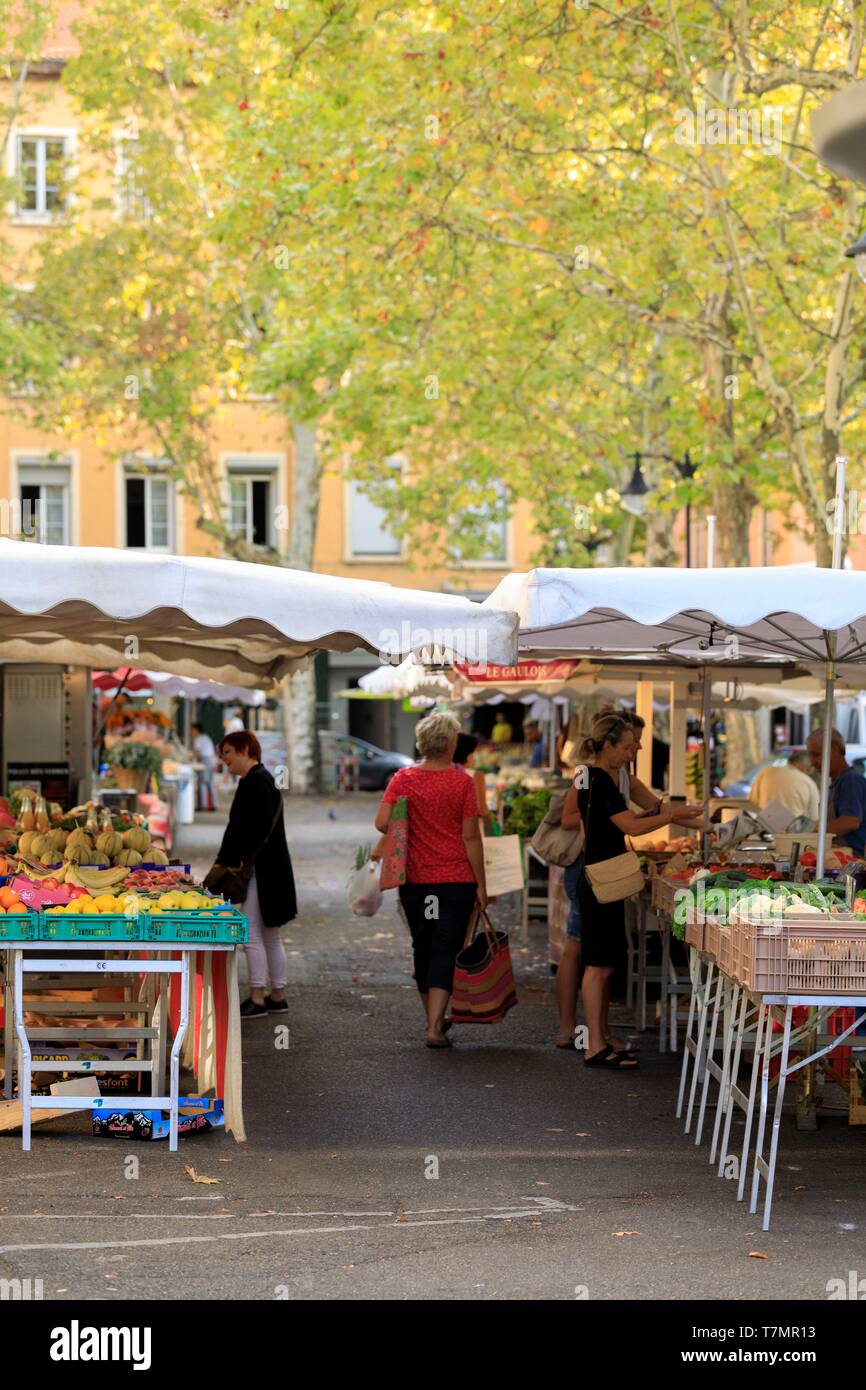 Frankreich, Rhône, Lyon, 4. Bezirk, Le Plateau Stadtteil La Croix Rousse, La Croix Rousse Square, Markt Stockfoto