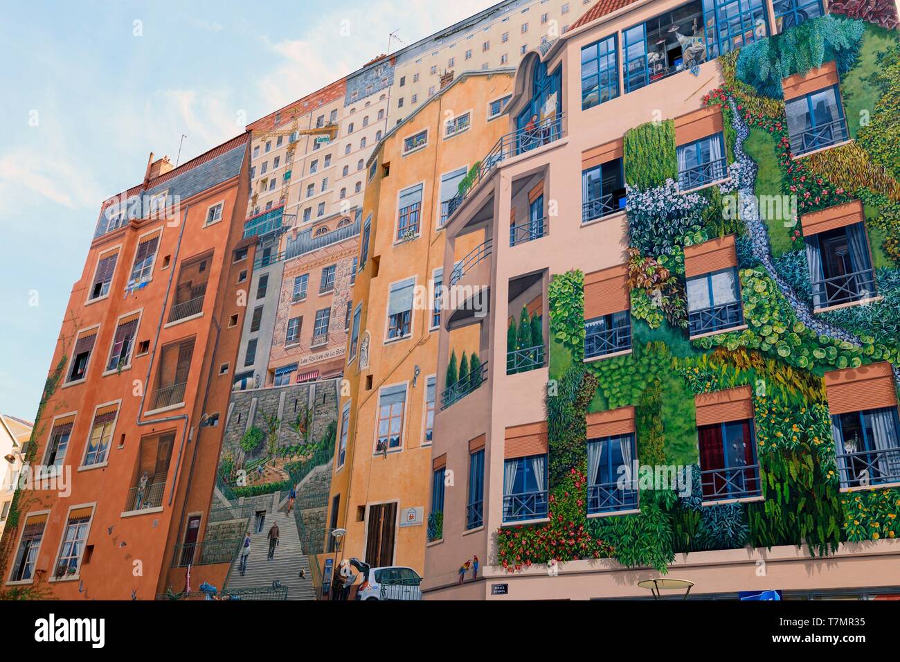 Frankreich, Rhône, Lyon, 4. Arrondissement, Le Plateau Stadtteil La Croix Rousse, Boulevard des Canuts, die Wand des Canuts Stockfoto