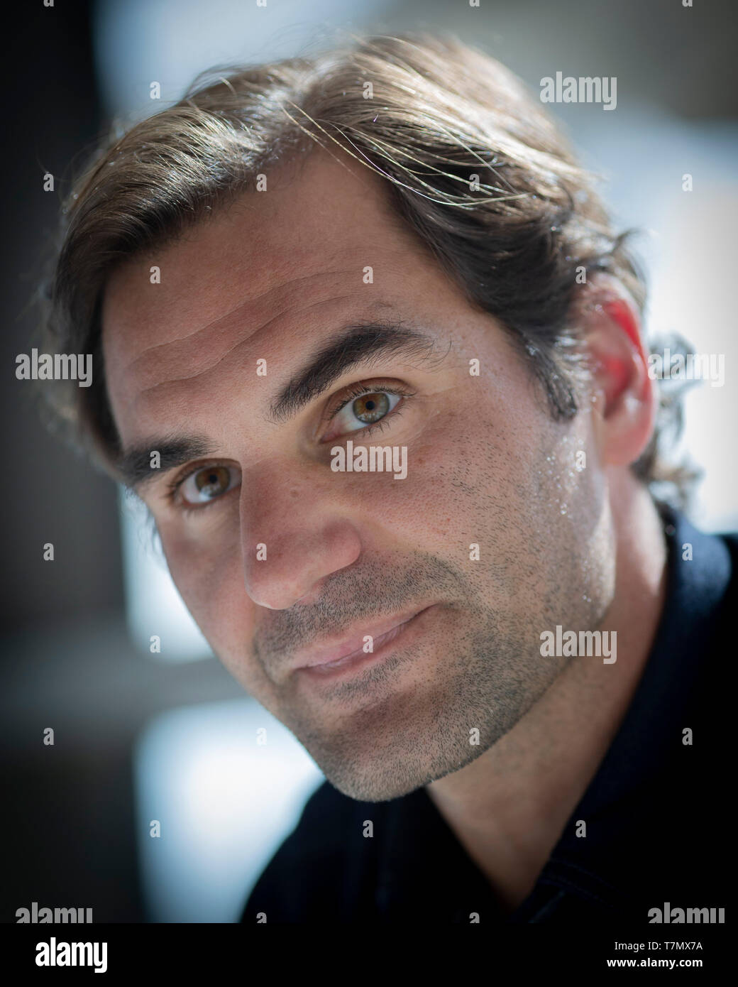 Bild der Schweizer Tennisspieler Roger Federer während der Pressekonferenz, Dubai, Vereinigte Arabische Emirate Stockfoto