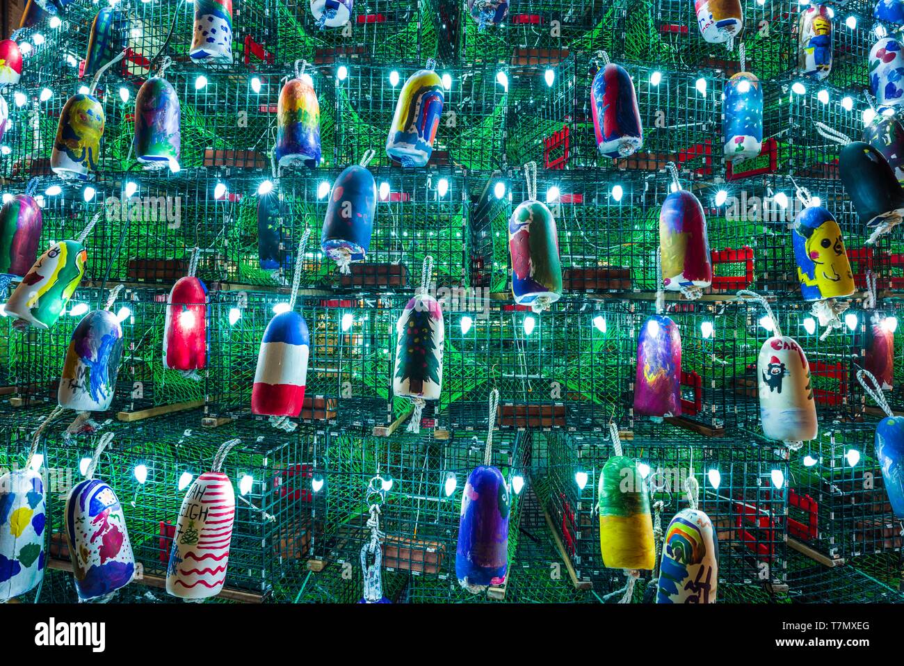 United States, New England, Cape Ann, Massachusetts, Gloucester, Weihnachtsbaum der Hummerfallen gemacht Stockfoto