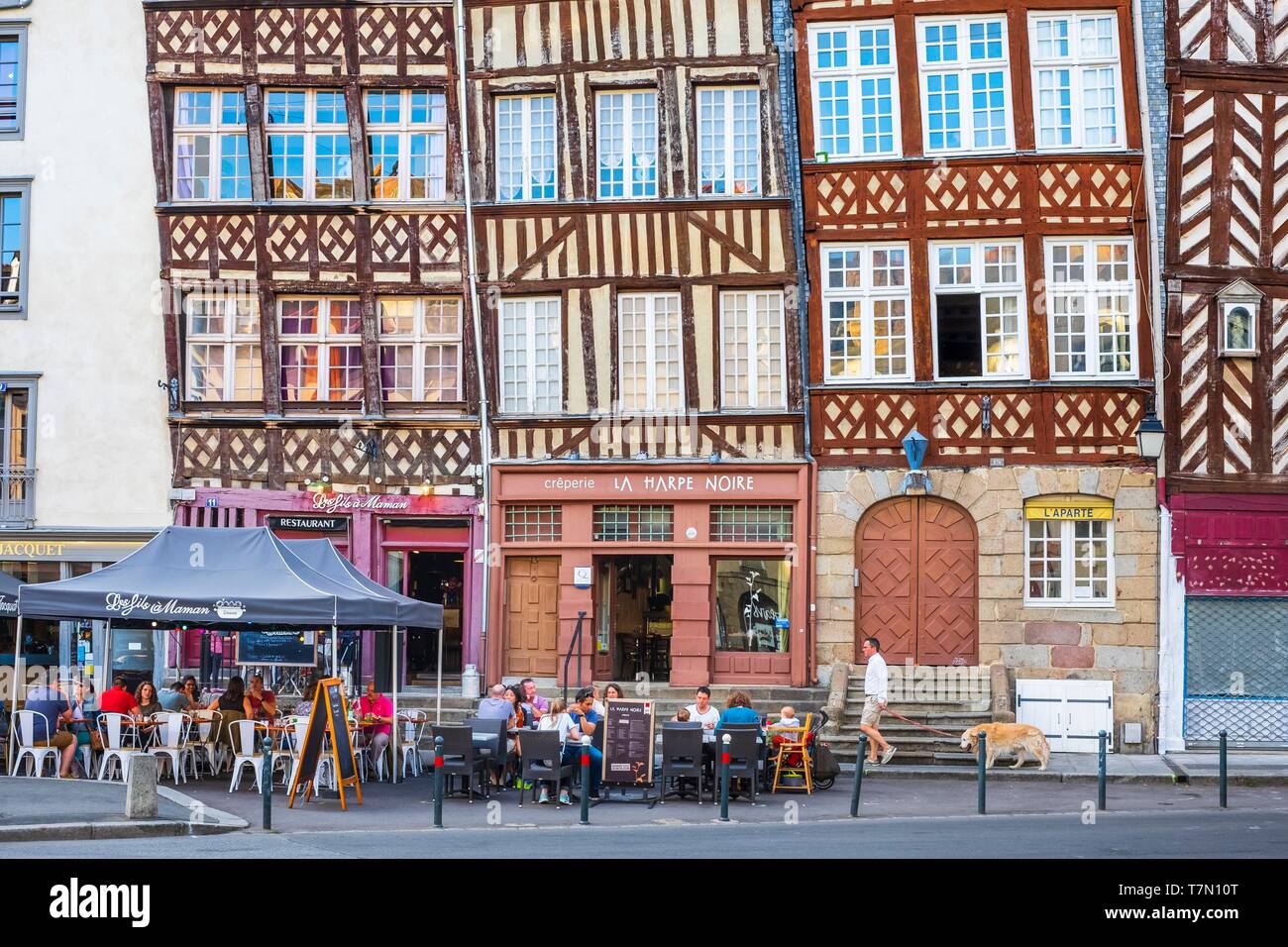 Frankreich, Ille et Vilaine, Rennes, champ-jacquet Platz mit Fachwerkhäusern aus dem 17. Jahrhundert gesäumten Stockfoto