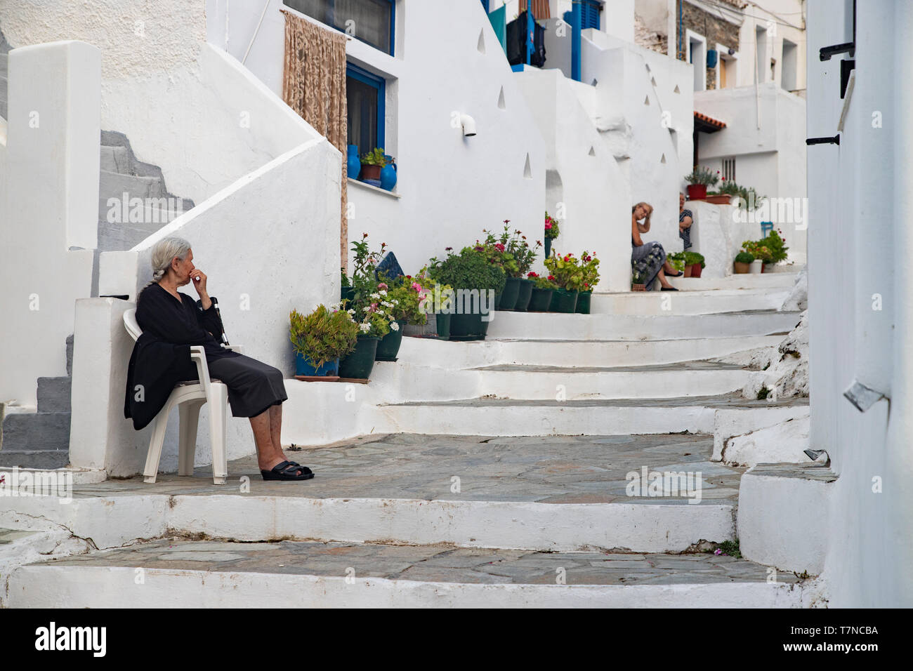 Griechenland, Kykladen, Kythnos Dryopida, historische Stadt Stockfoto