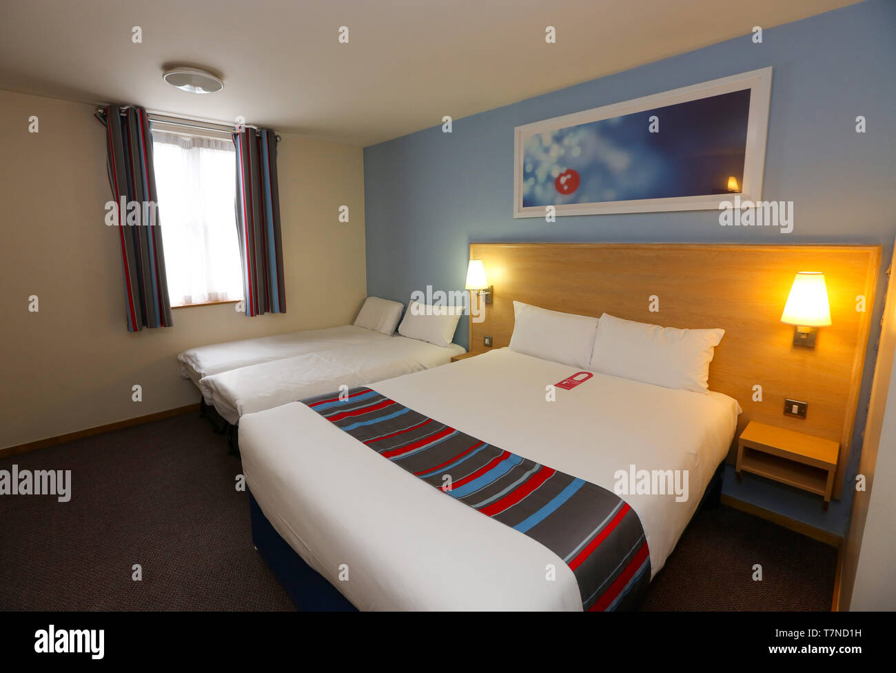 Travel Lodge Hotel Zimmer Innenraum, in Manchester, Großbritannien Stockfoto