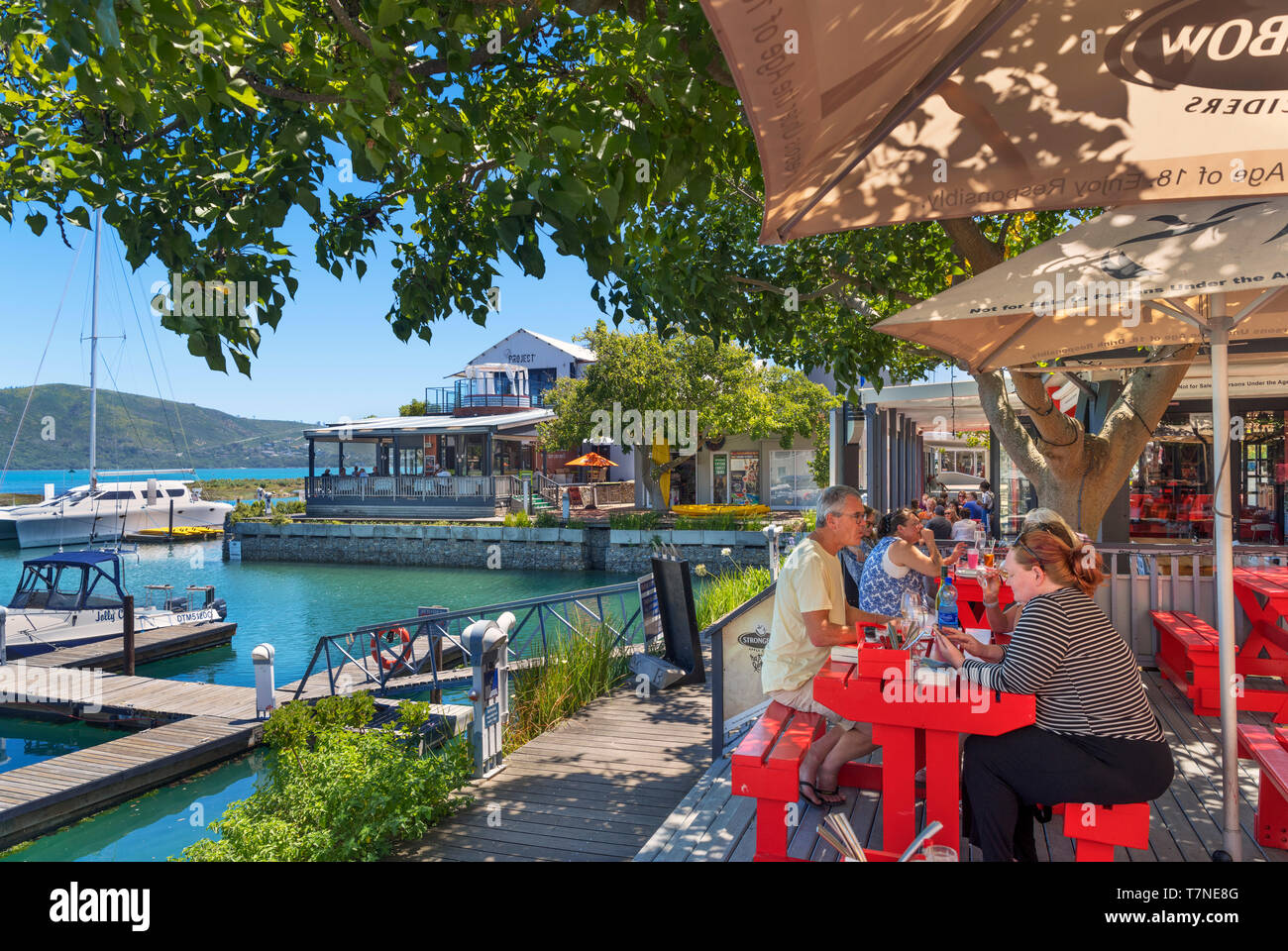 Waterfront Restaurant auf Thesen Island, Knysna, Garden Route, Südafrika Stockfoto