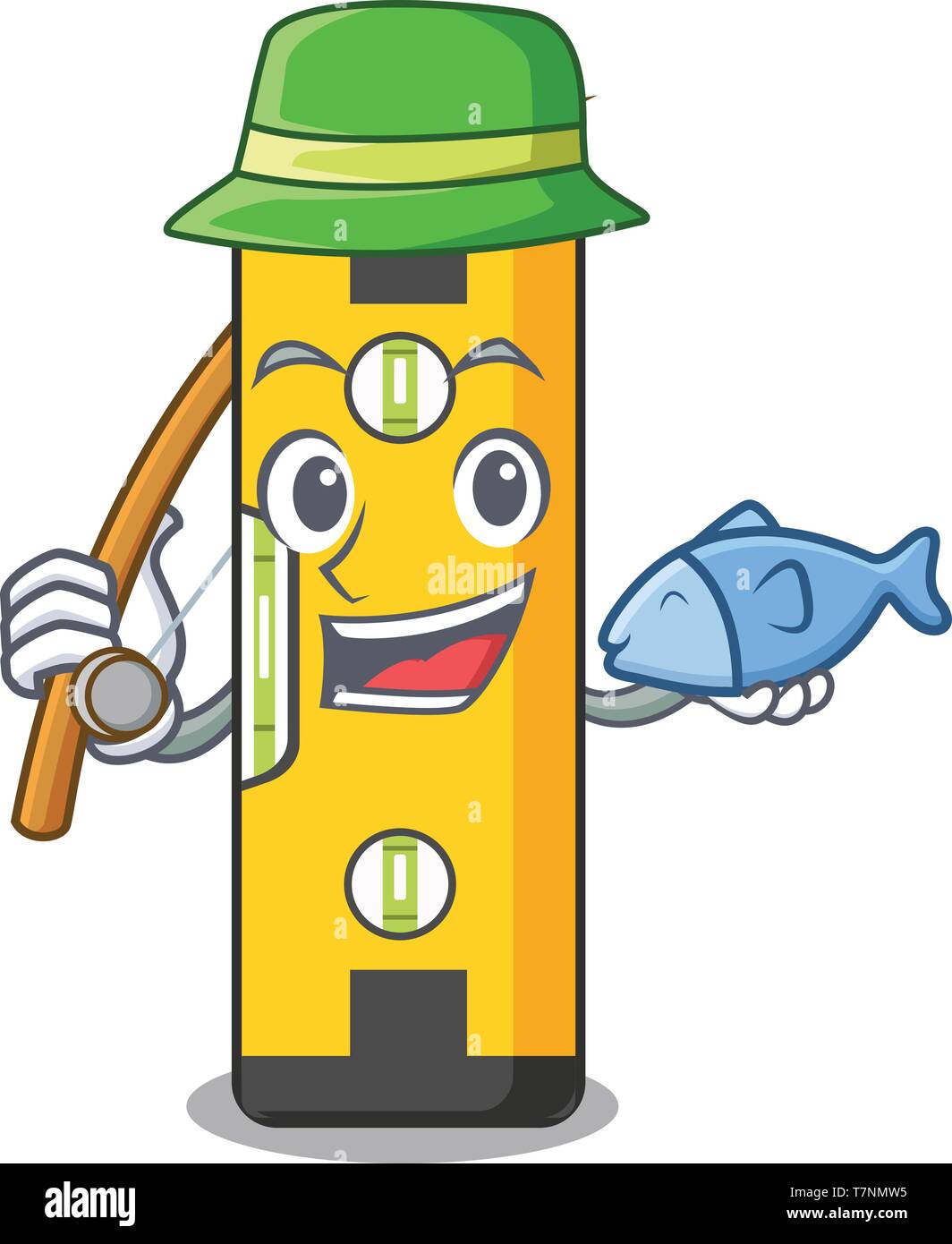 Angeln Wasserwaage oben Holztisch Charakter Stock Vektor